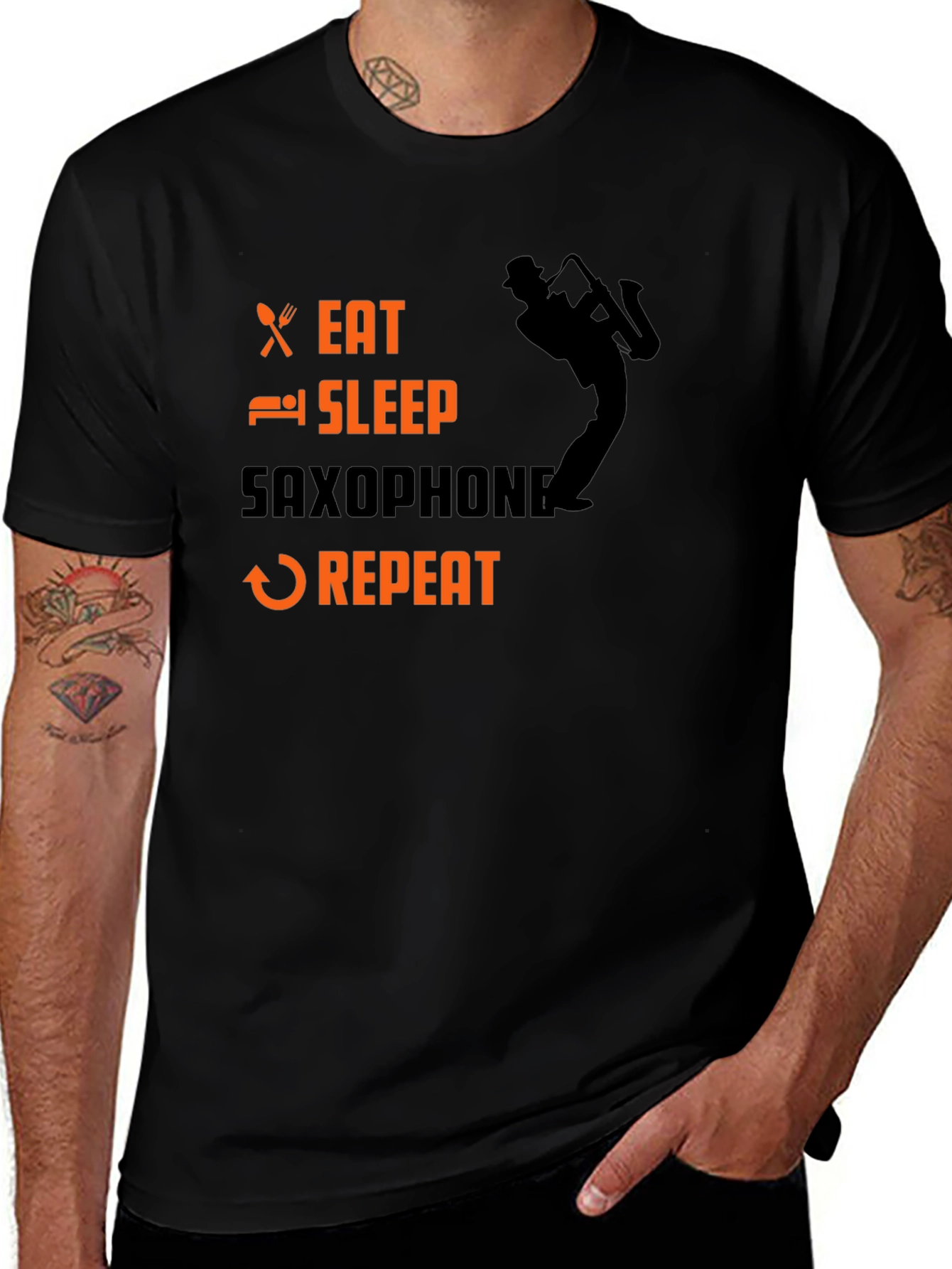 Eat Sleep Saxophone Repeat Black T-Shirt