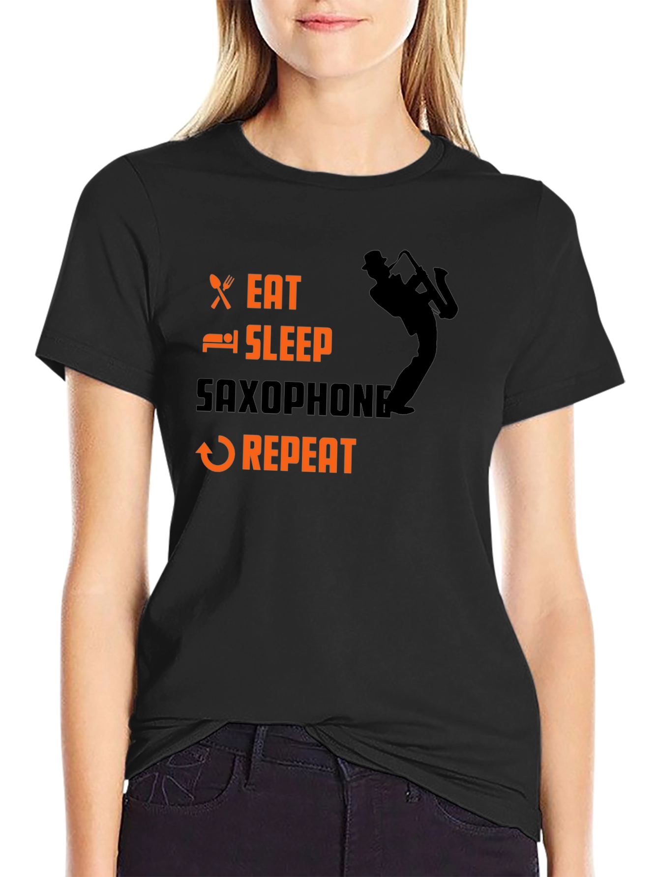 Eat Sleep Saxophone Repeat Black T-Shirt