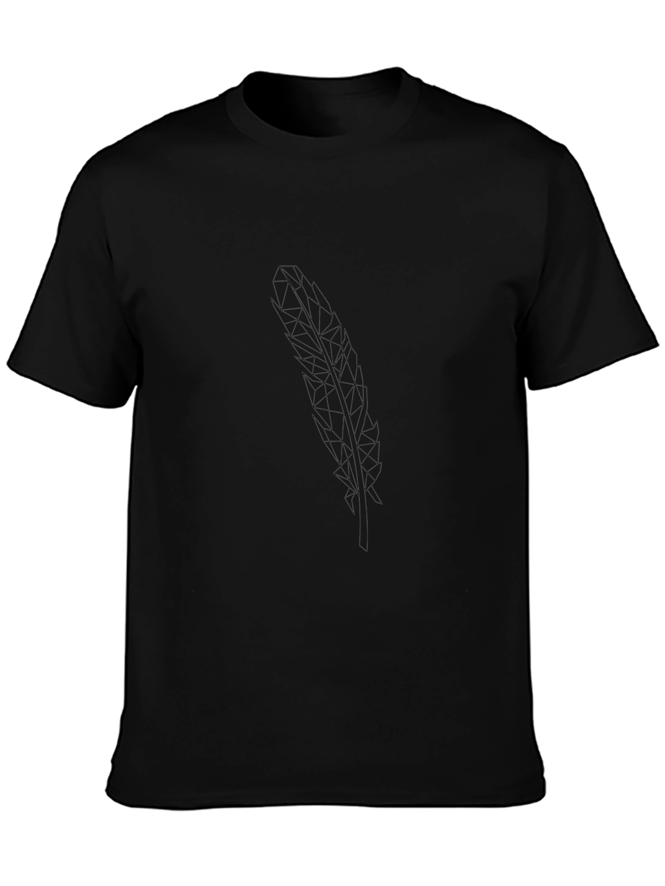 Geometric Feather Print Black T-Shirt