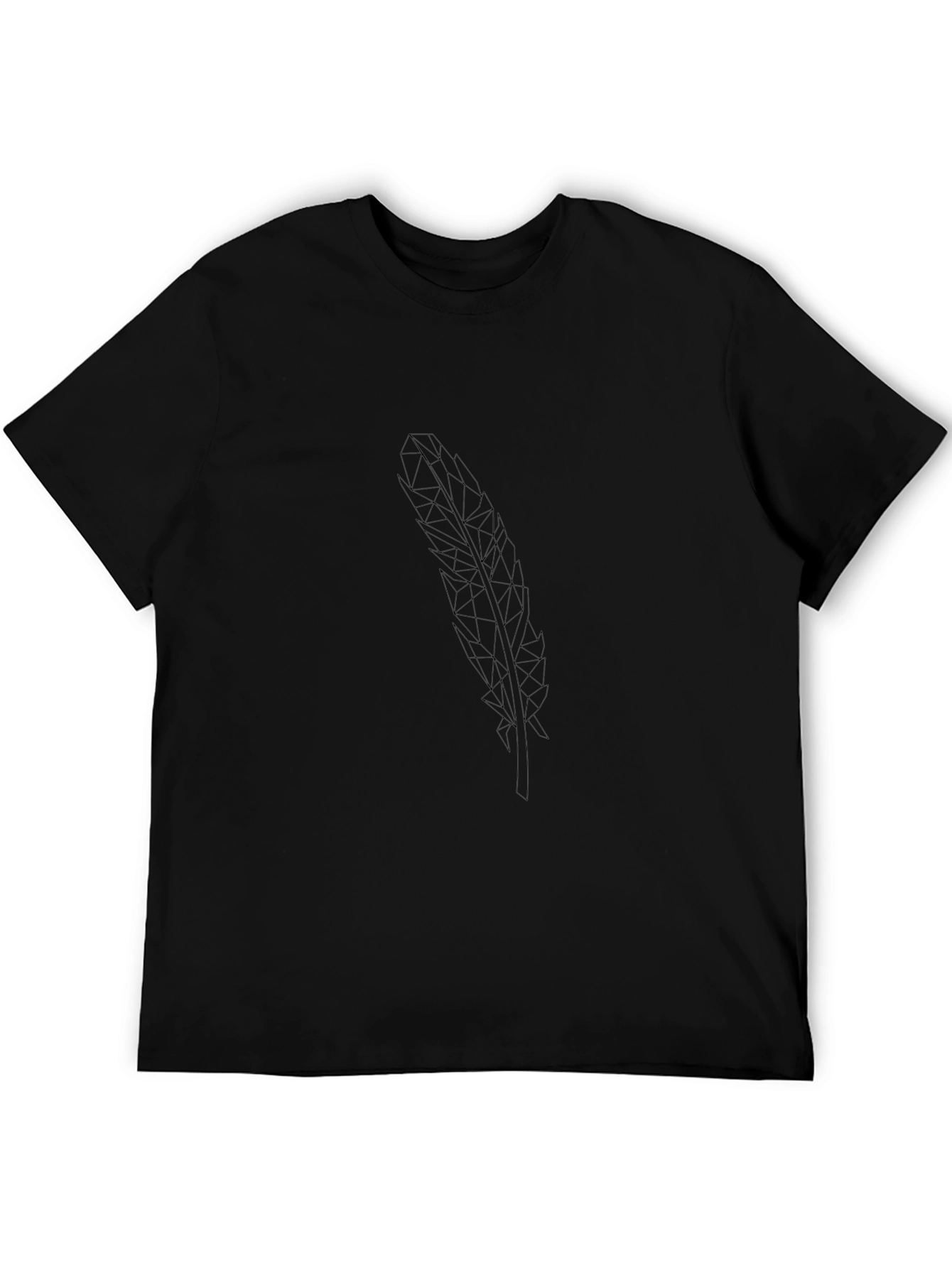 Geometric Feather Print Black T-Shirt