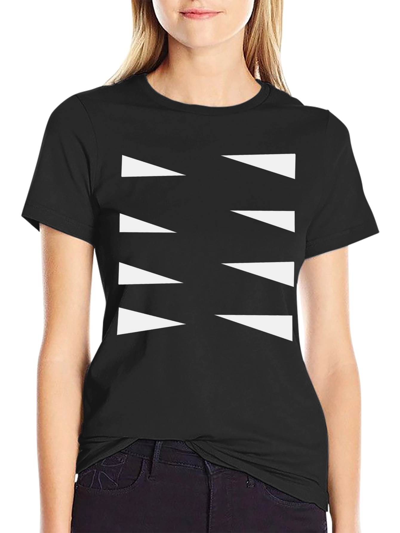 Modern Graphic Tee - Black Shirt with White Triangles