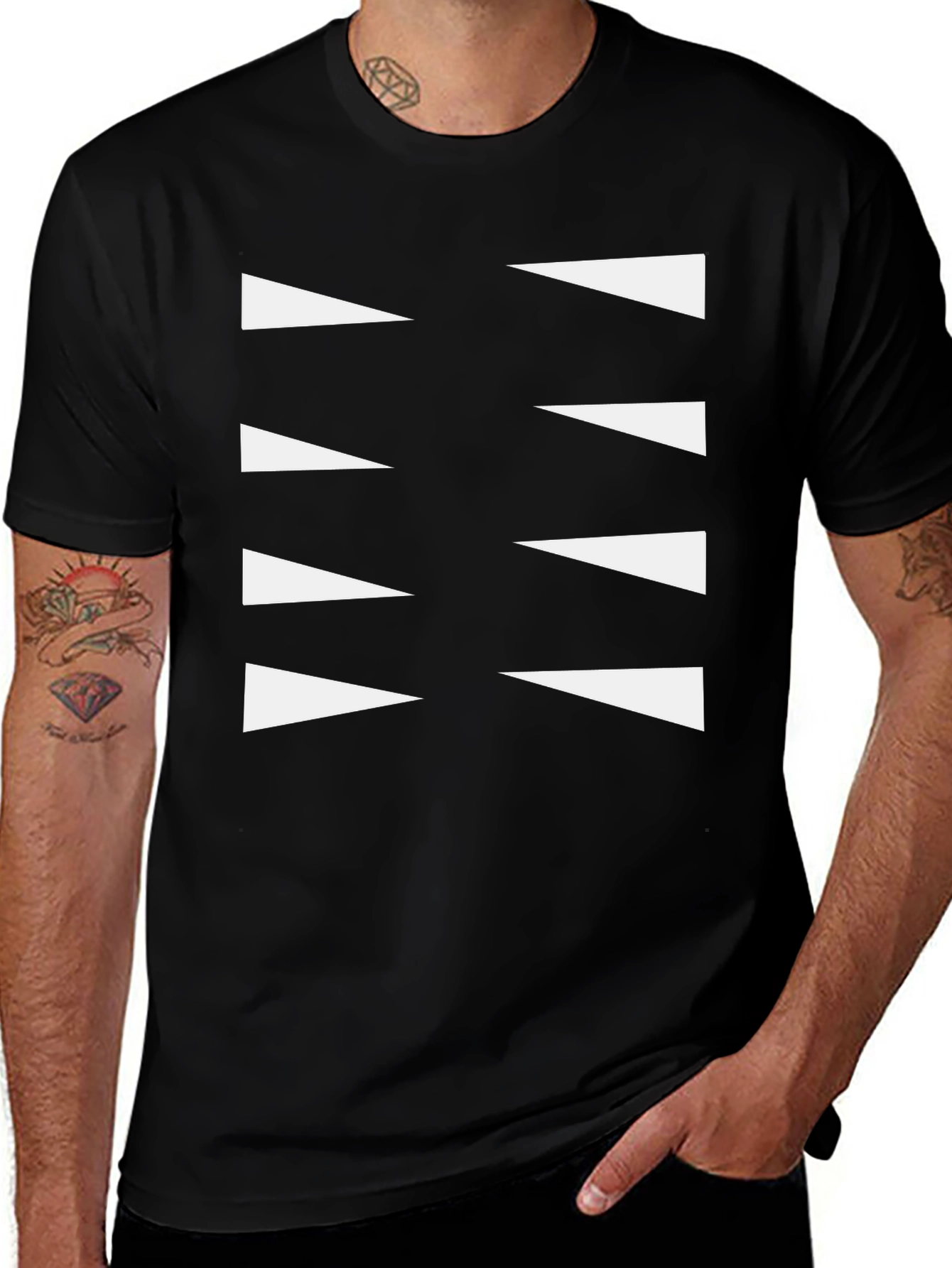 Modern Graphic Tee - Black Shirt with White Triangles