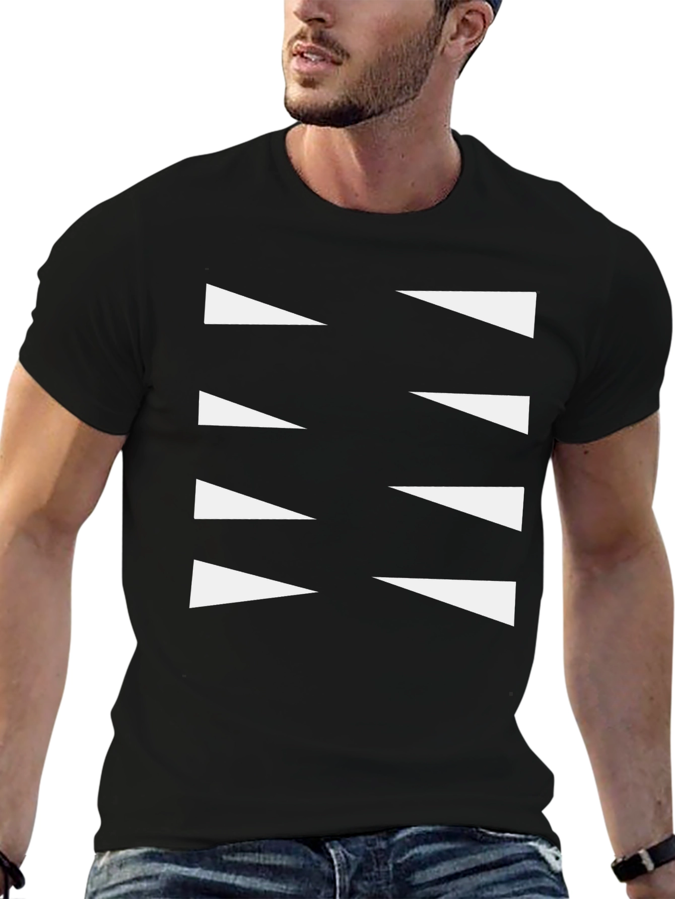 Modern Graphic Tee - Black Shirt with White Triangles