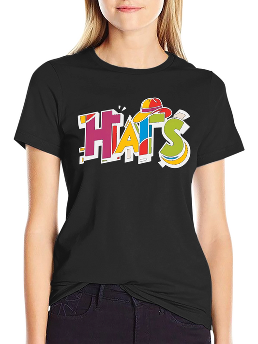 Colorful HATS Graphic Print Black T-Shirt