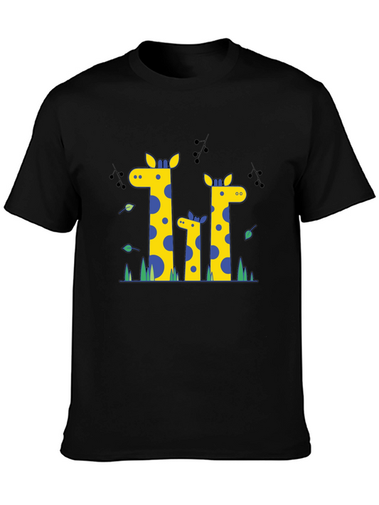 Giraffe Family Graphic Print Black T-Shirt