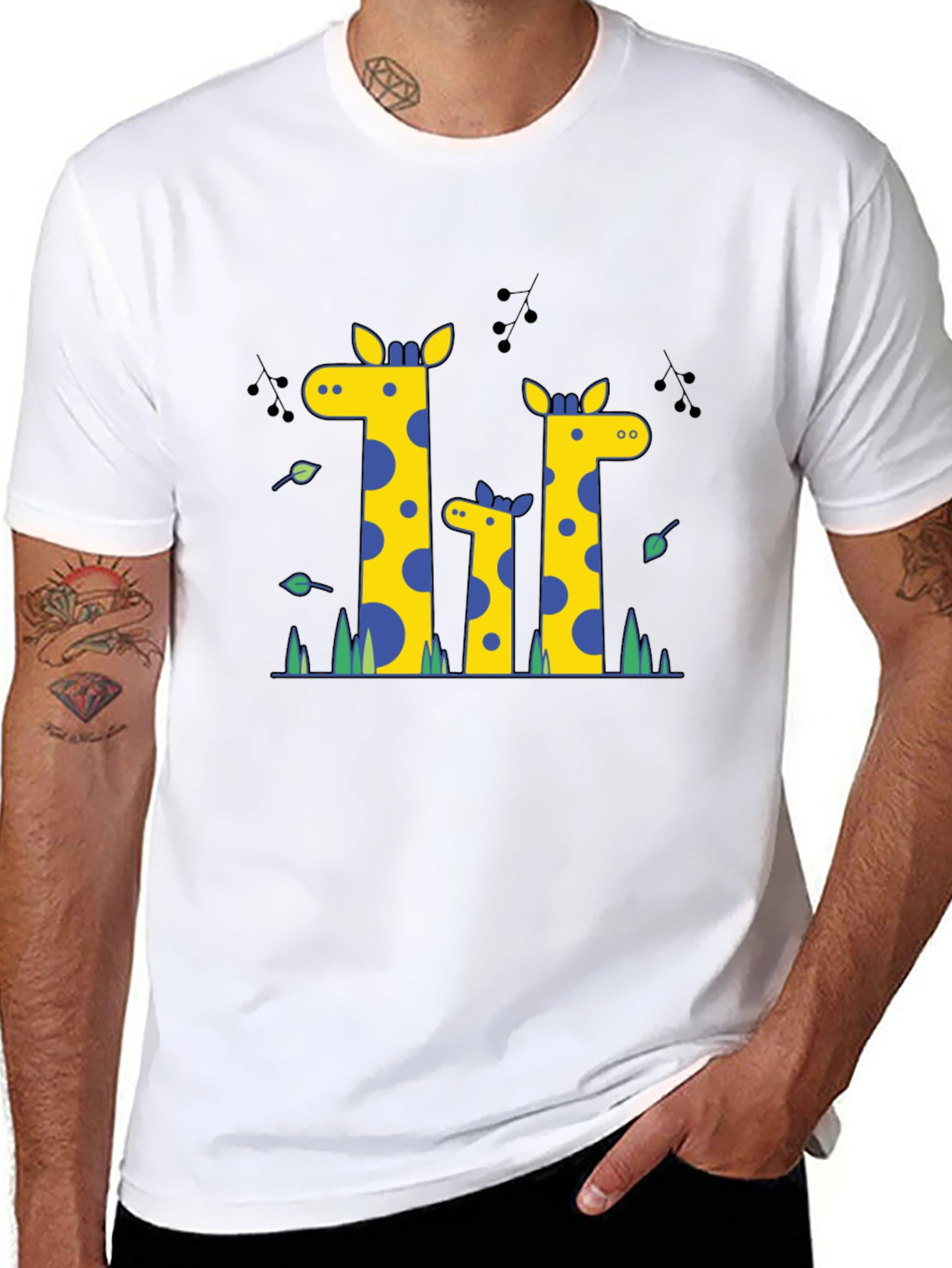 Giraffe Family Graphic Print Black T-Shirt