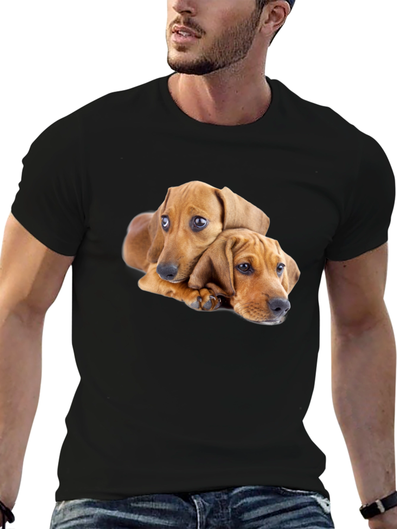Cute Puppies Graphic Black T-Shirt