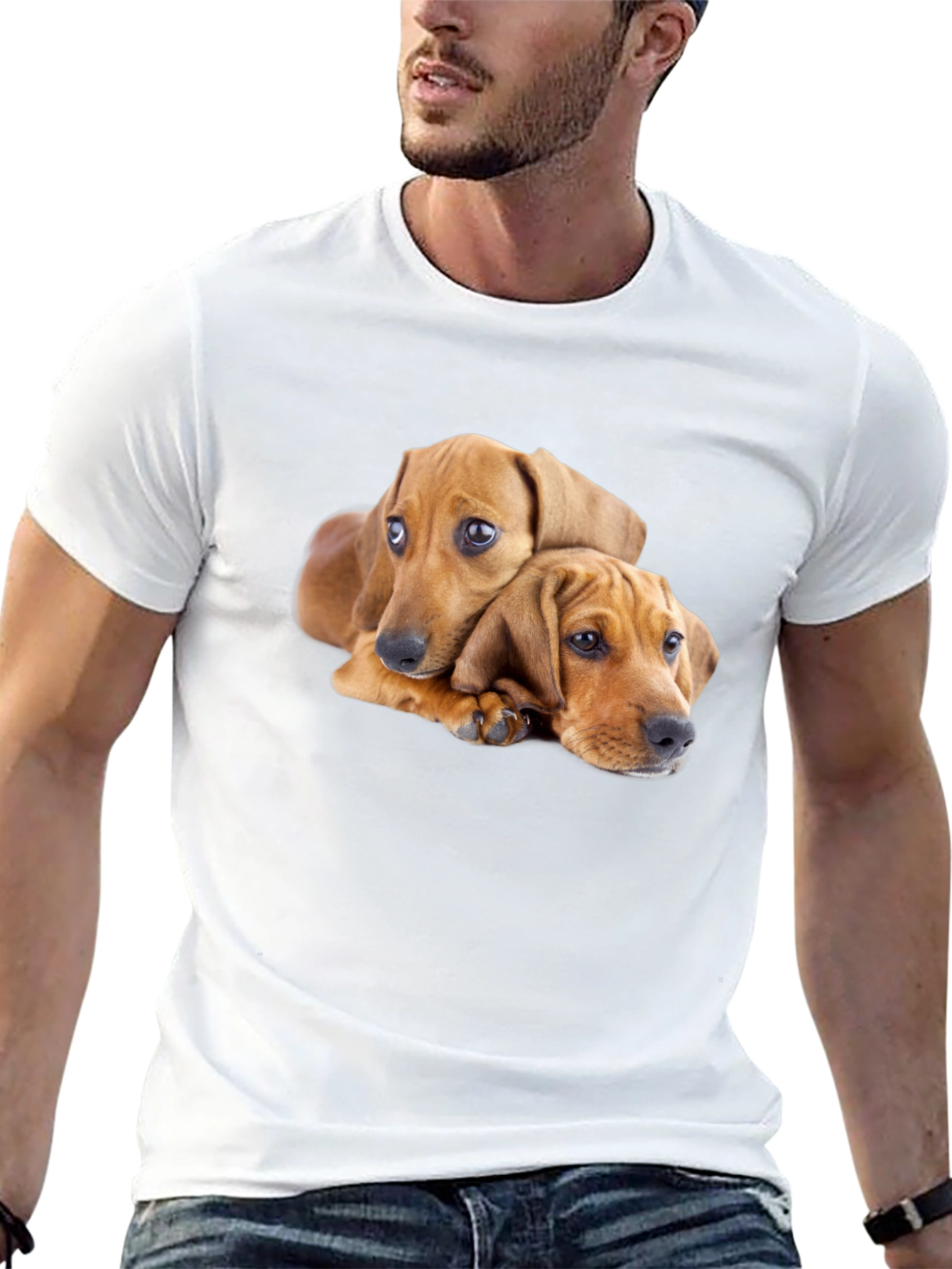 Cute Puppies Graphic Black T-Shirt