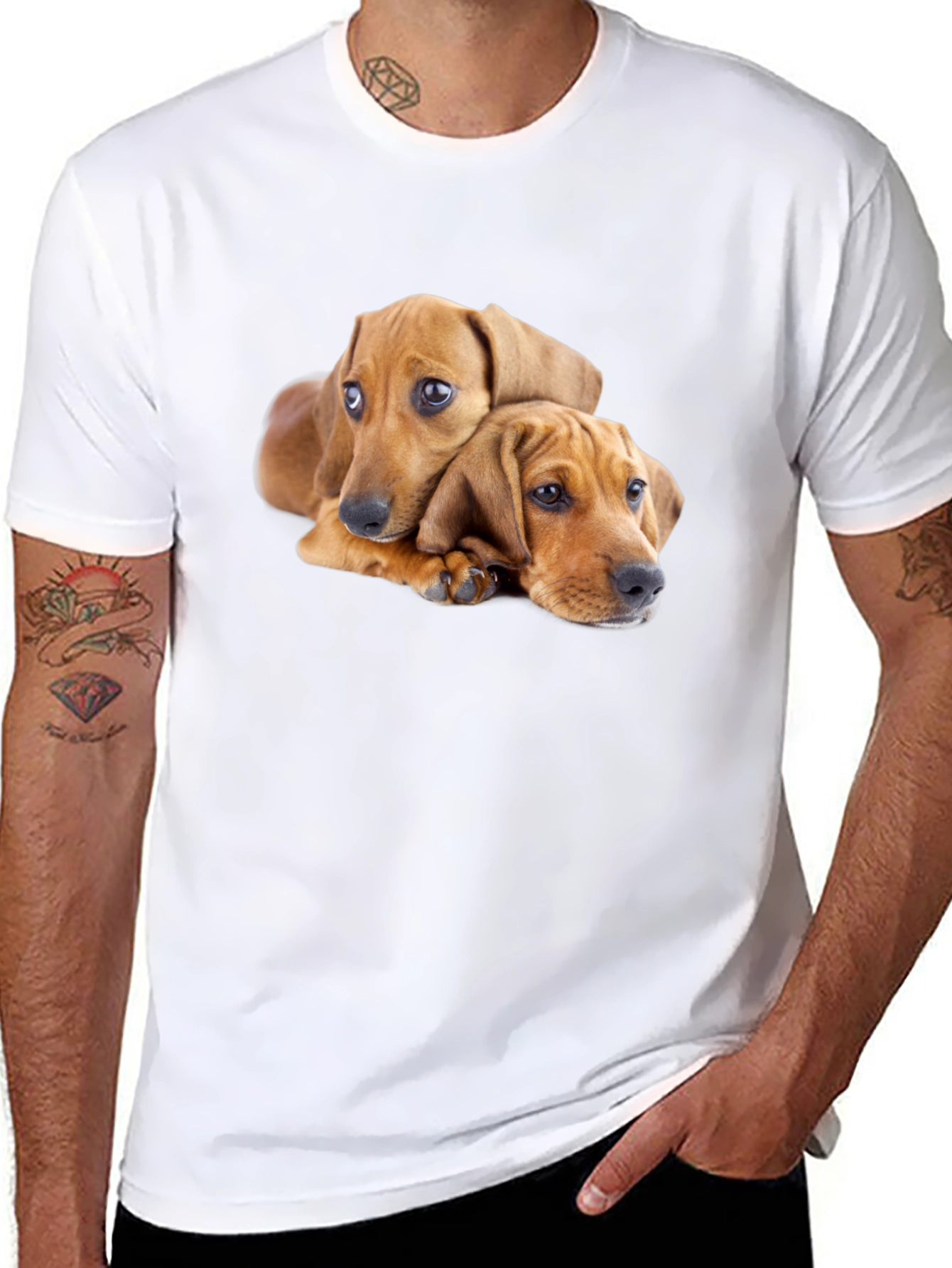 Cute Puppies Graphic Black T-Shirt