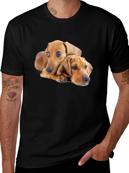 Cute Puppies Graphic Black T-Shirt