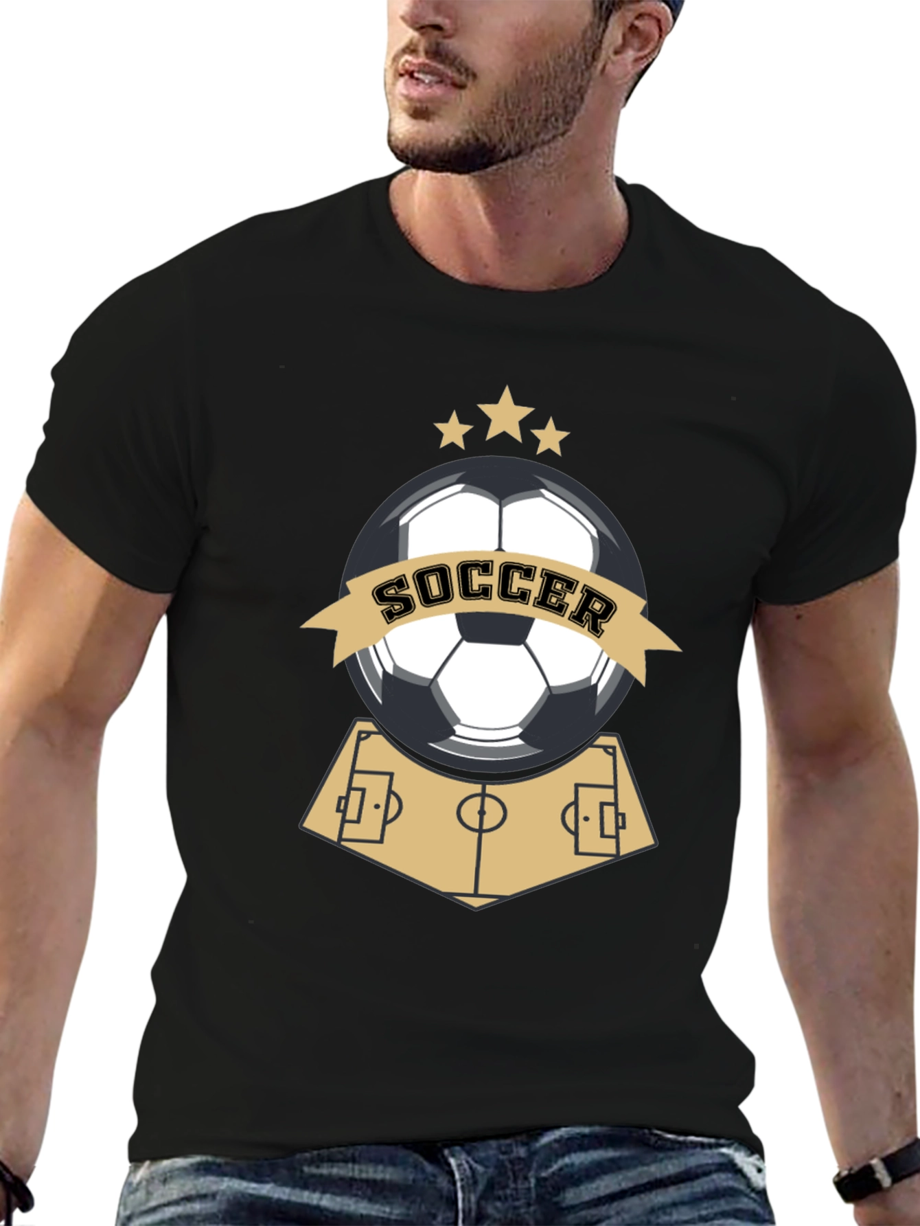 Soccer Graphic Black T-Shirt for Sports Fans