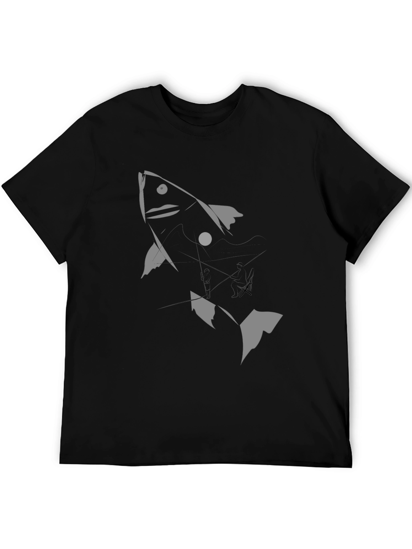 Black Graphic Tee - Abstract Fish Design