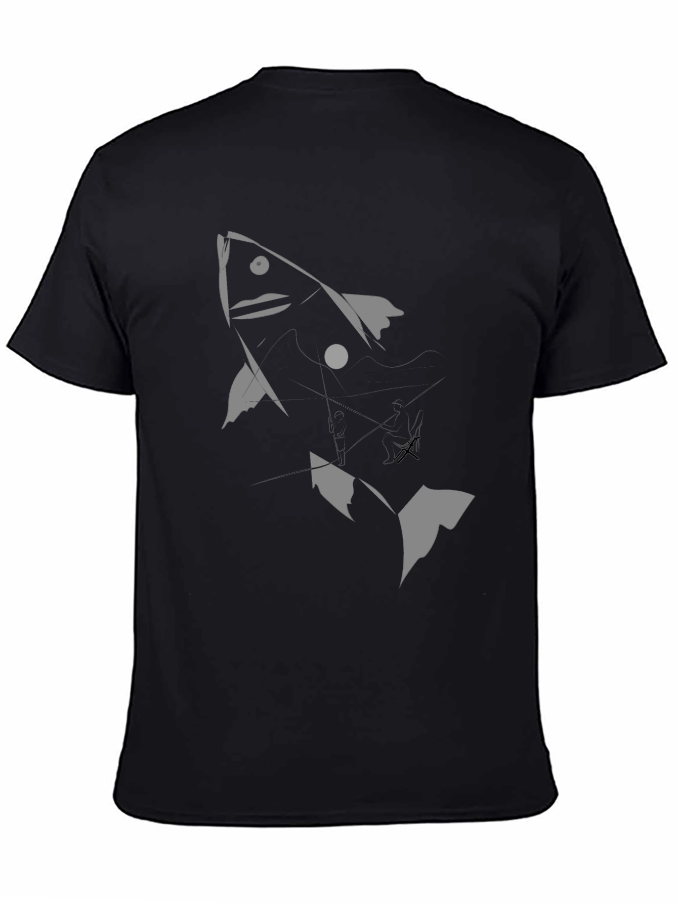 Black Graphic Tee - Abstract Fish Design