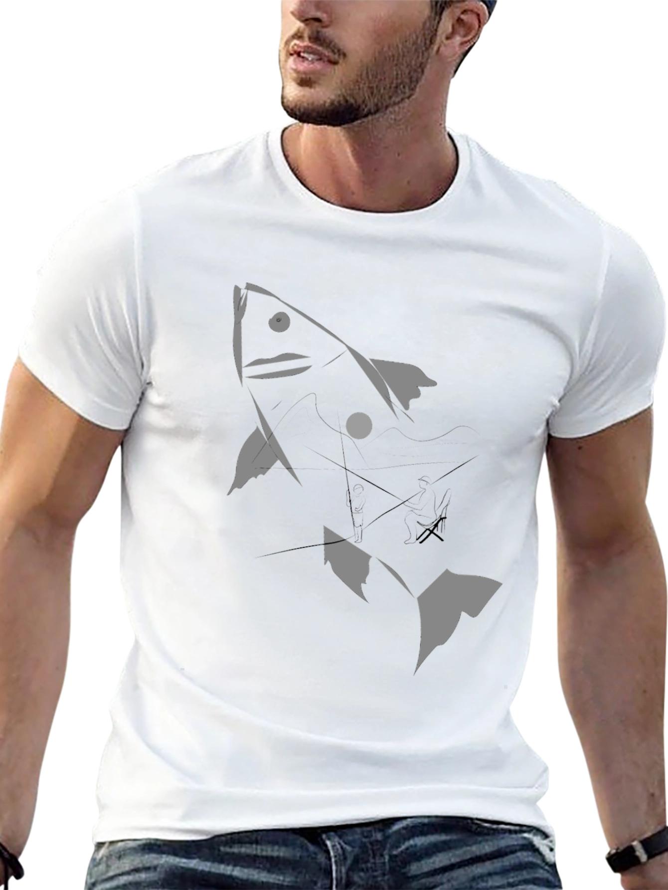 Black Graphic Tee - Abstract Fish Design