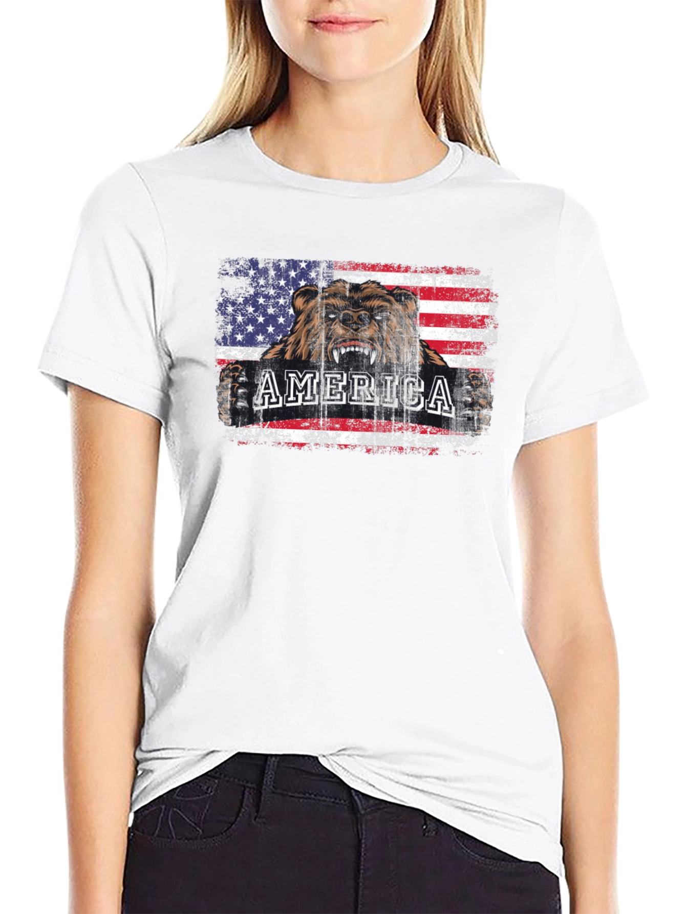 America Bear Flag Patriotic Graphic T-Shirt