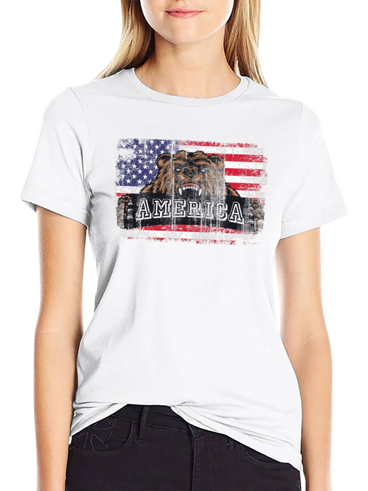 America Bear Flag Patriotic Graphic T-Shirt