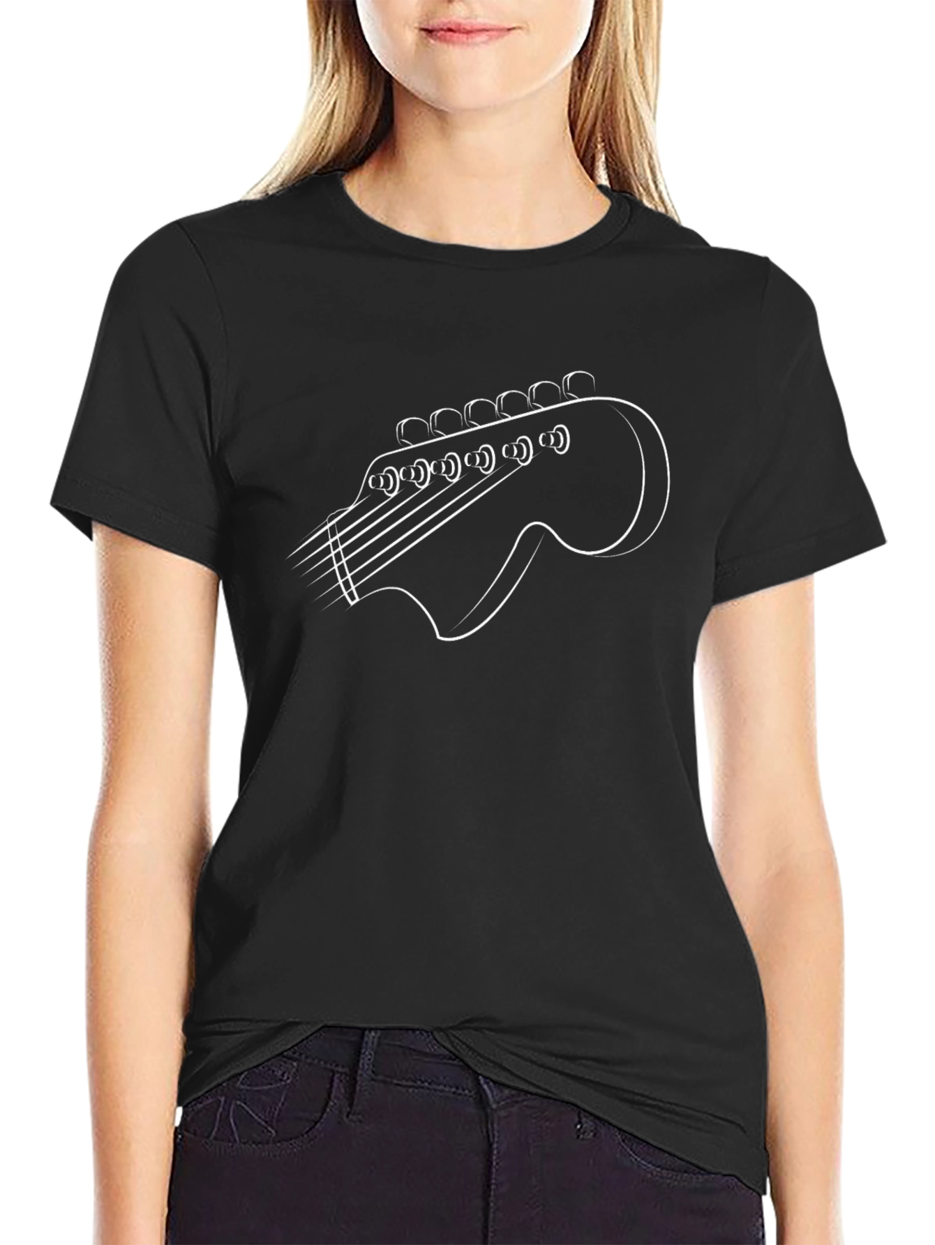 Guitar Headstock Outline T-Shirt - Music Lover Tee