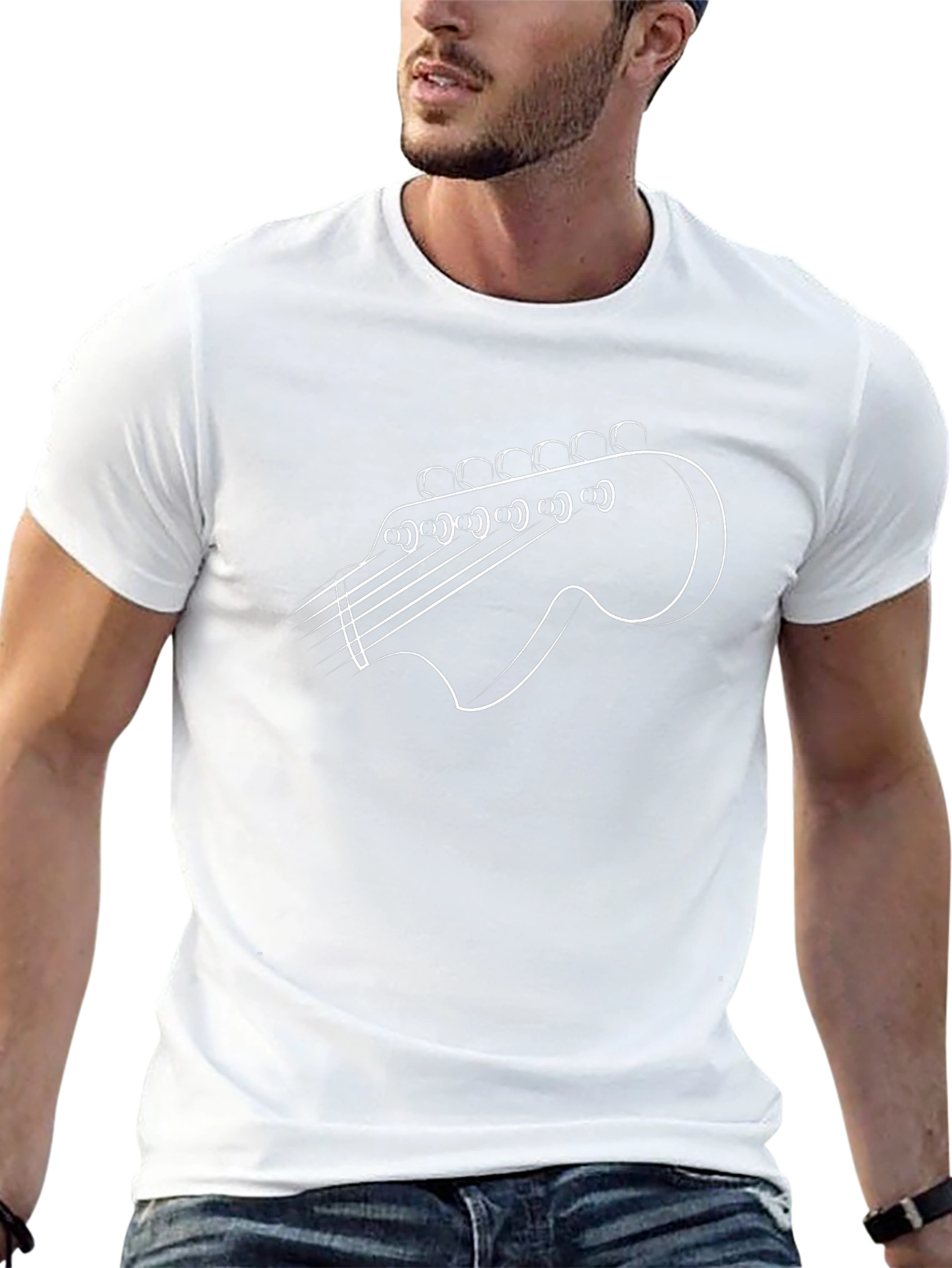 Guitar Headstock Outline T-Shirt - Music Lover Tee