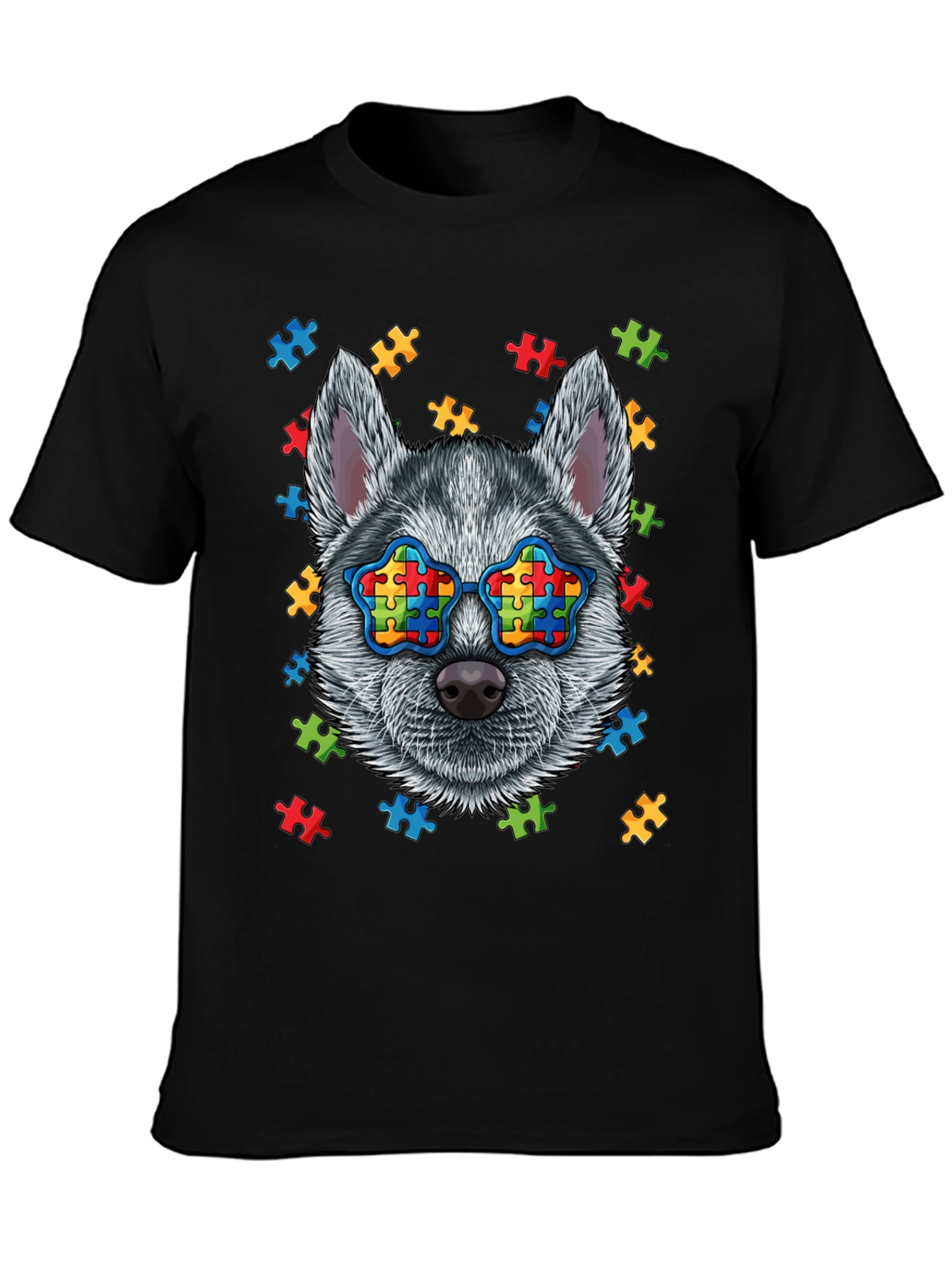 Autism Awareness Dog T-Shirt Puzzle Glasses