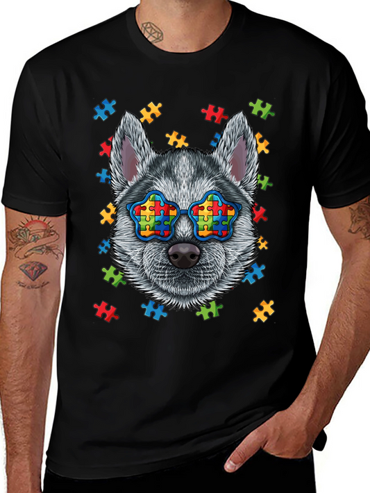Autism Awareness Dog T-Shirt Puzzle Glasses