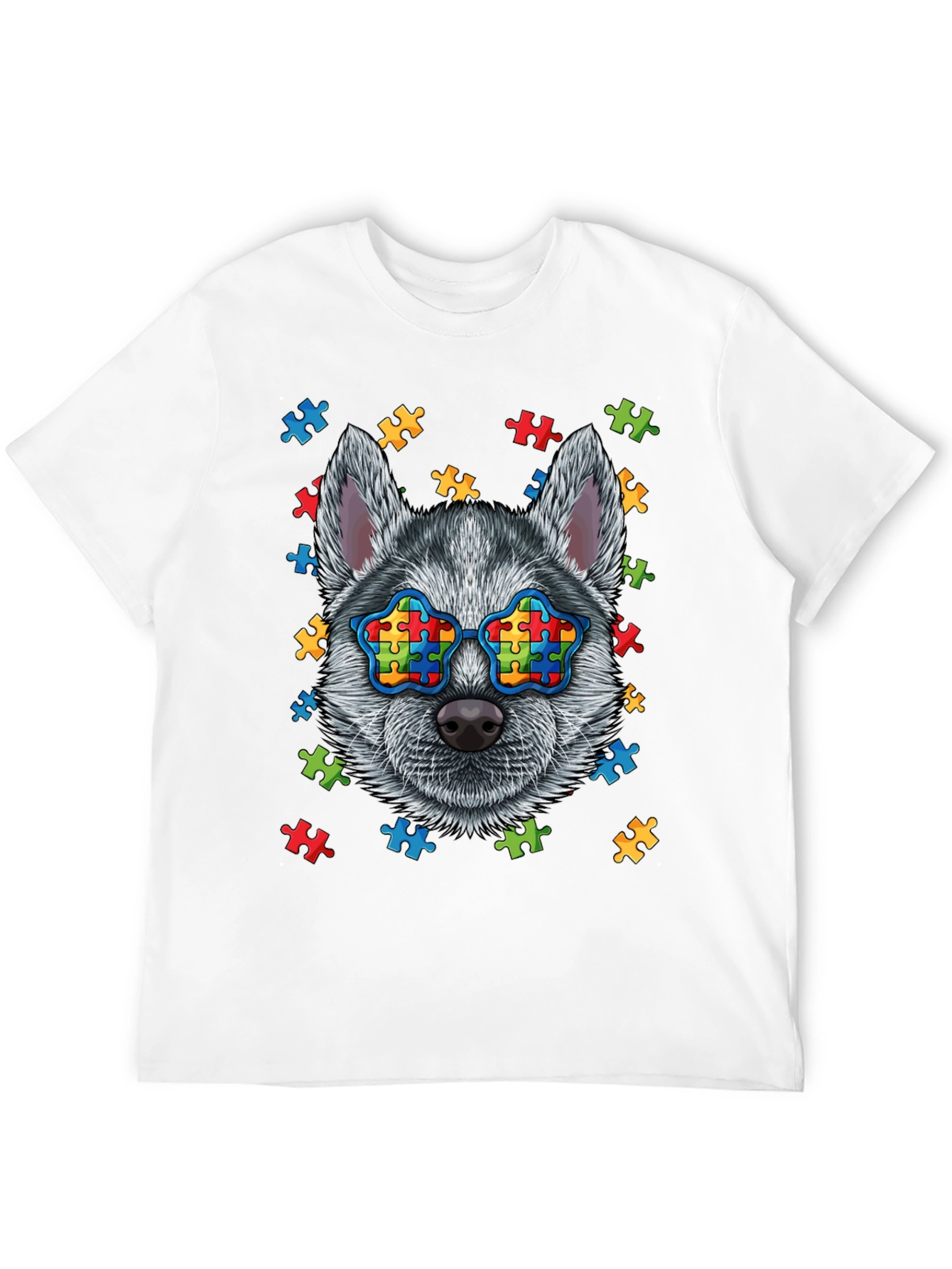 Autism Awareness Dog T-Shirt Puzzle Glasses