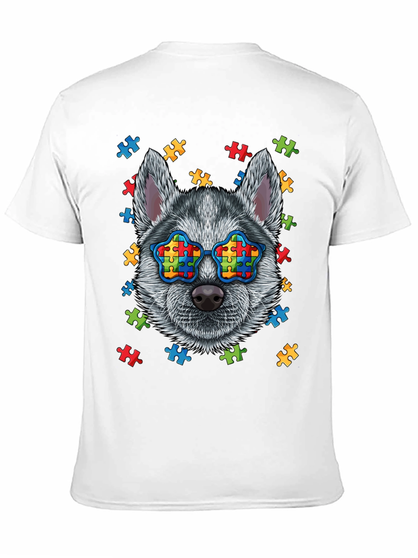 Autism Awareness Dog T-Shirt Puzzle Glasses