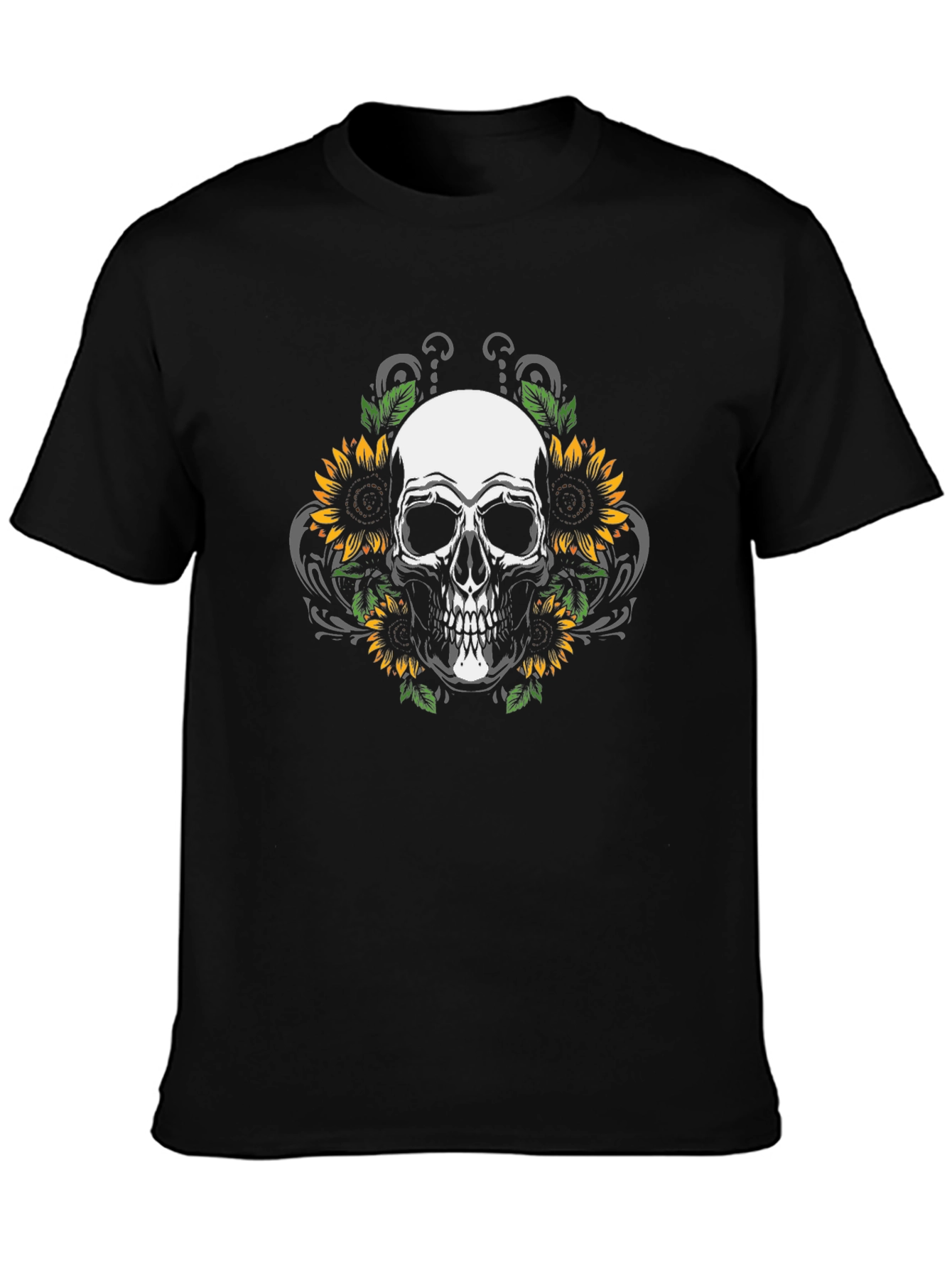Skull & Sunflower Graphic Tee - Black