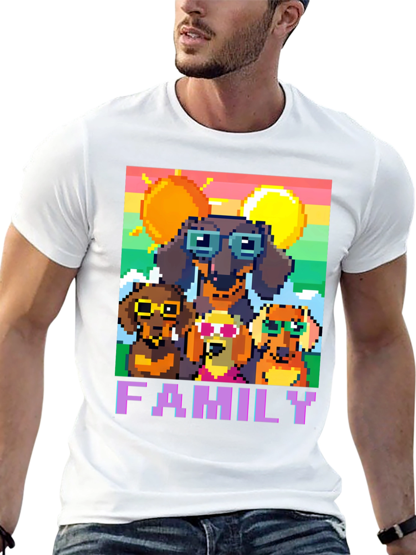 Dachshund Family Pixel Art T-Shirt