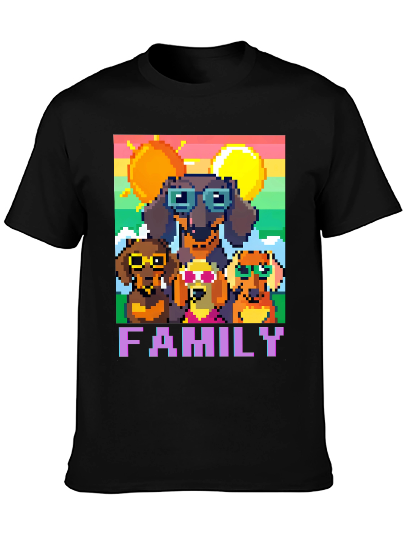 Dachshund Family Pixel Art T-Shirt