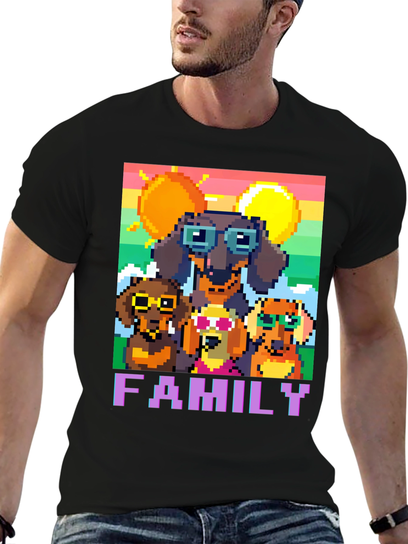 Dachshund Family Pixel Art T-Shirt