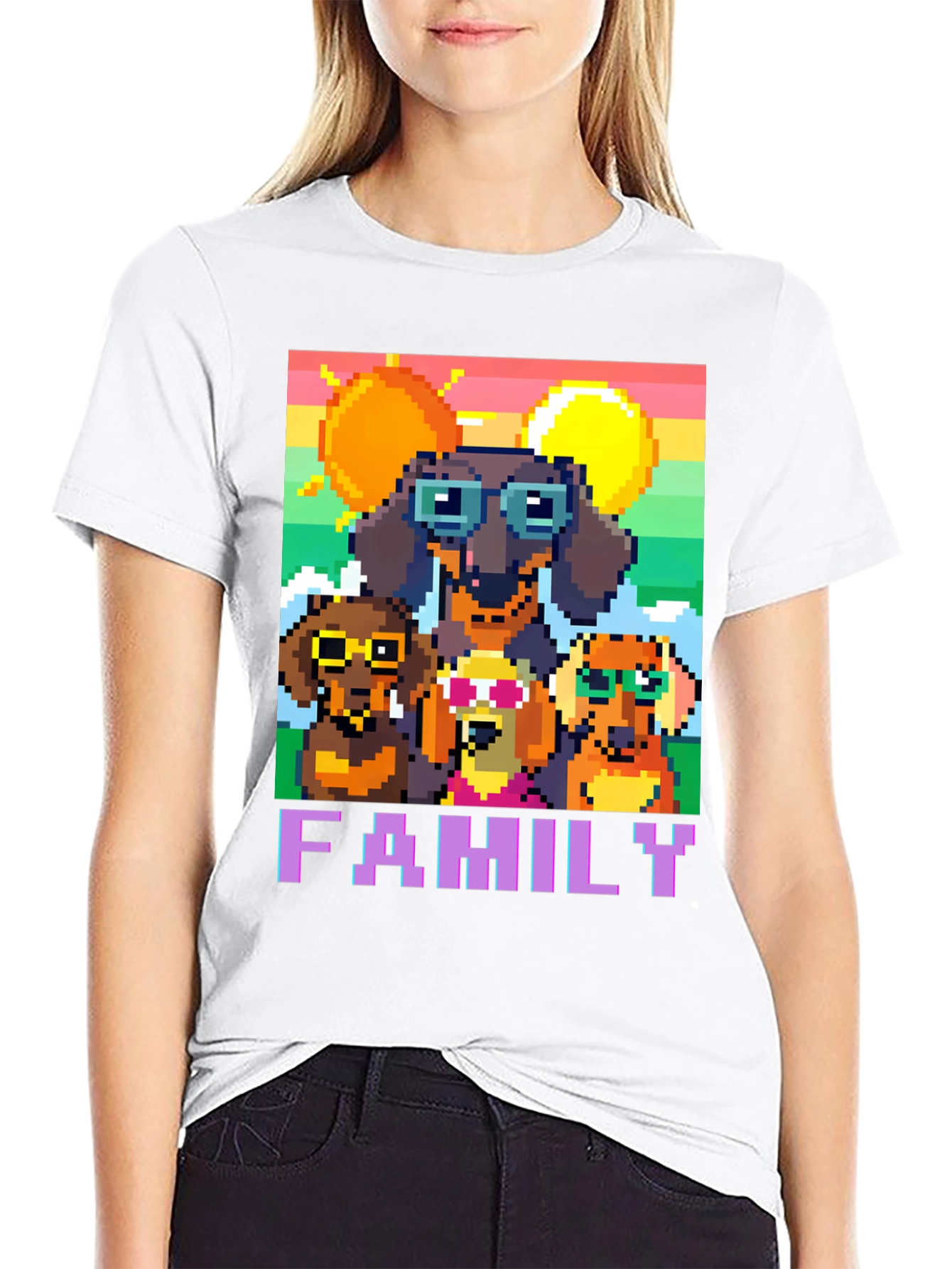 Dachshund Family Pixel Art T-Shirt