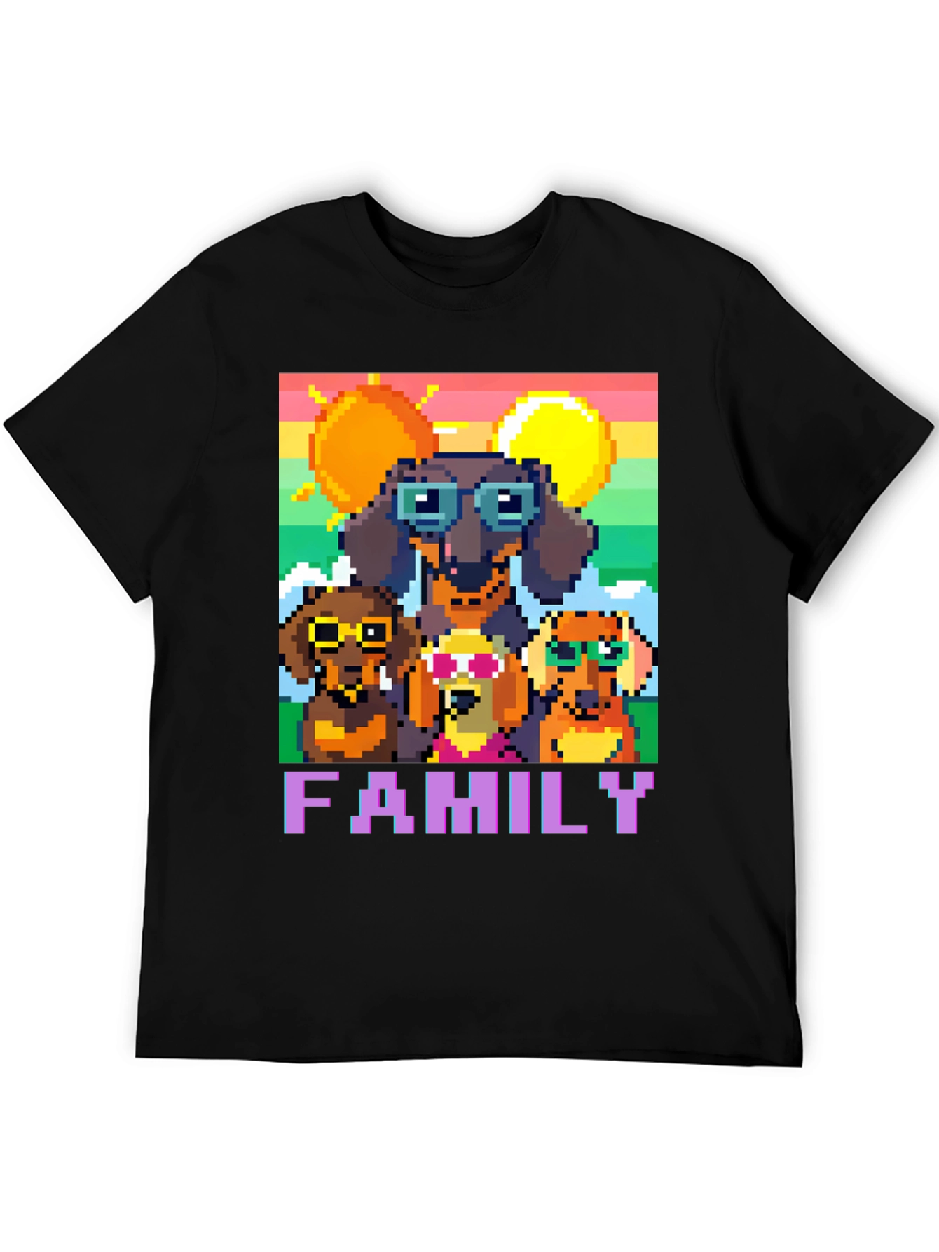Dachshund Family Pixel Art T-Shirt