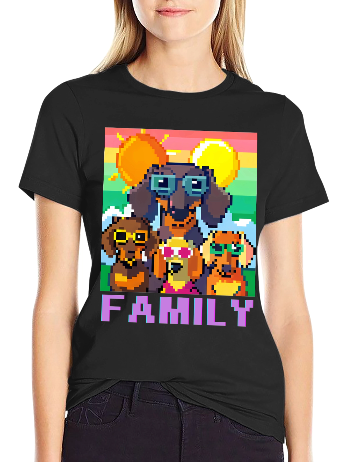 Dachshund Family Pixel Art T-Shirt