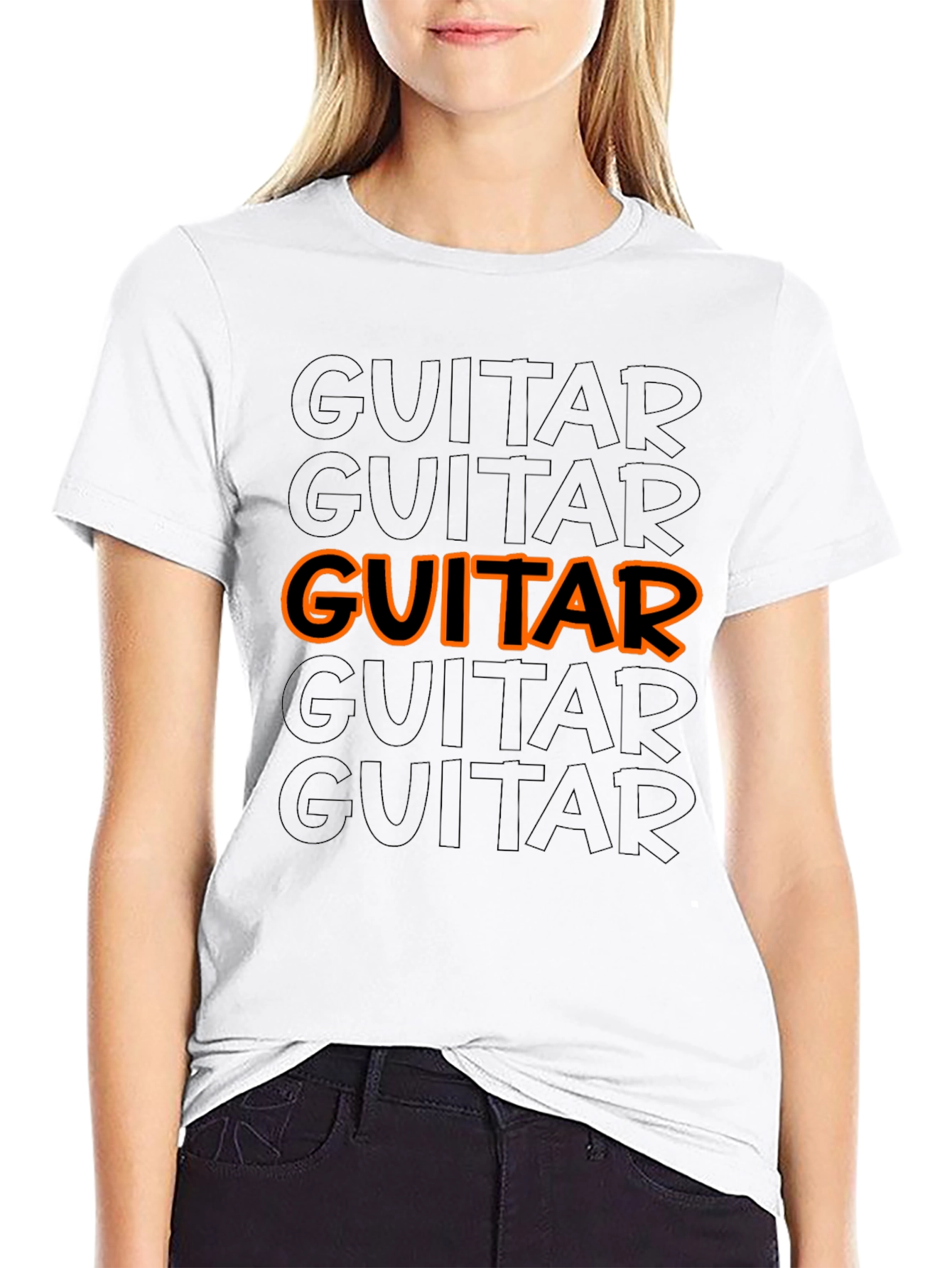 Guitar Graphic Print Black T-Shirt