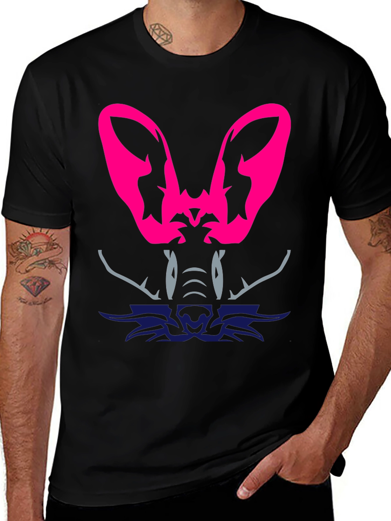 Abstract Animal Graphic Tee - Black