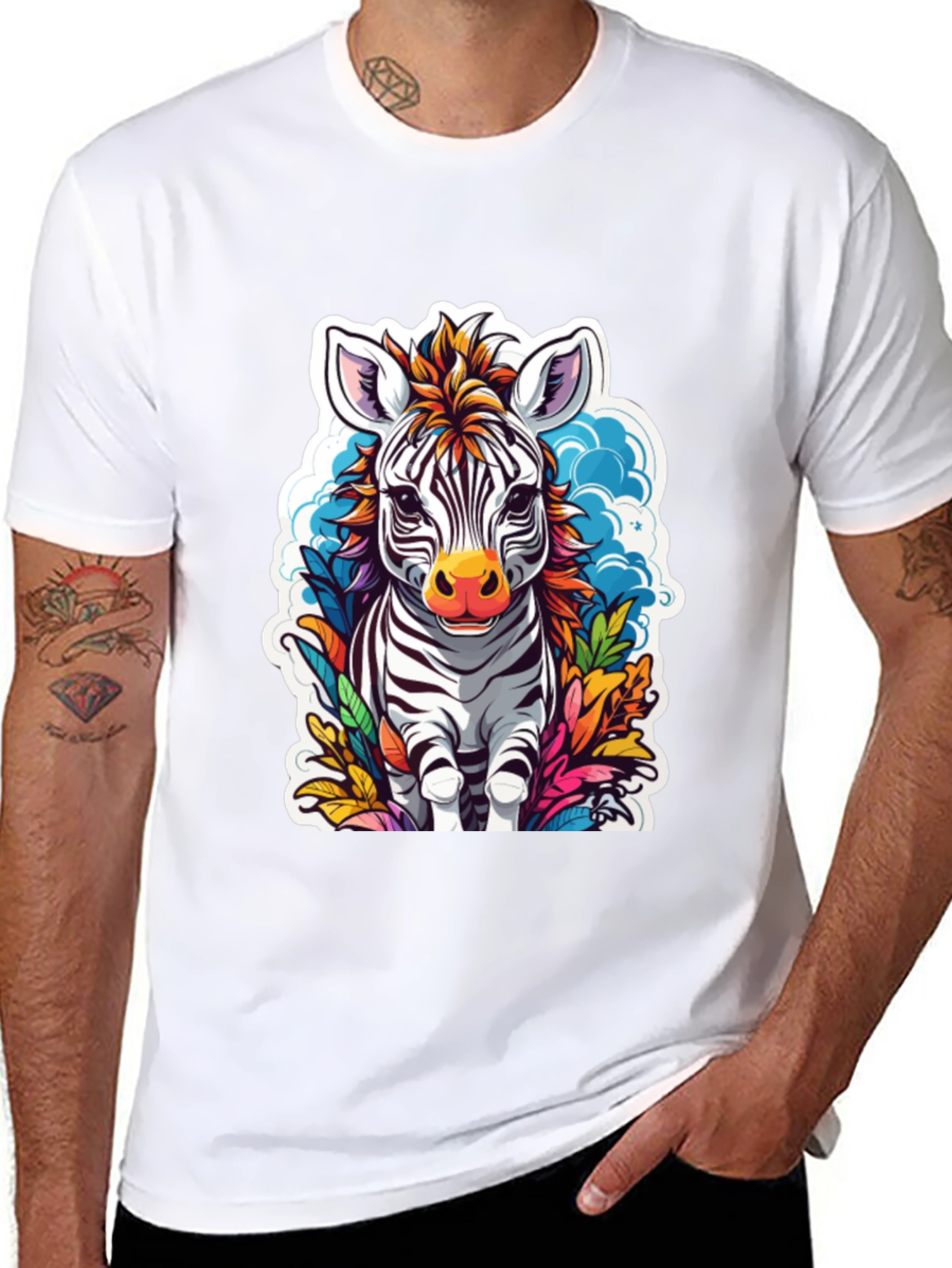 Zebra Cartoon Graphic Print Black T-Shirt