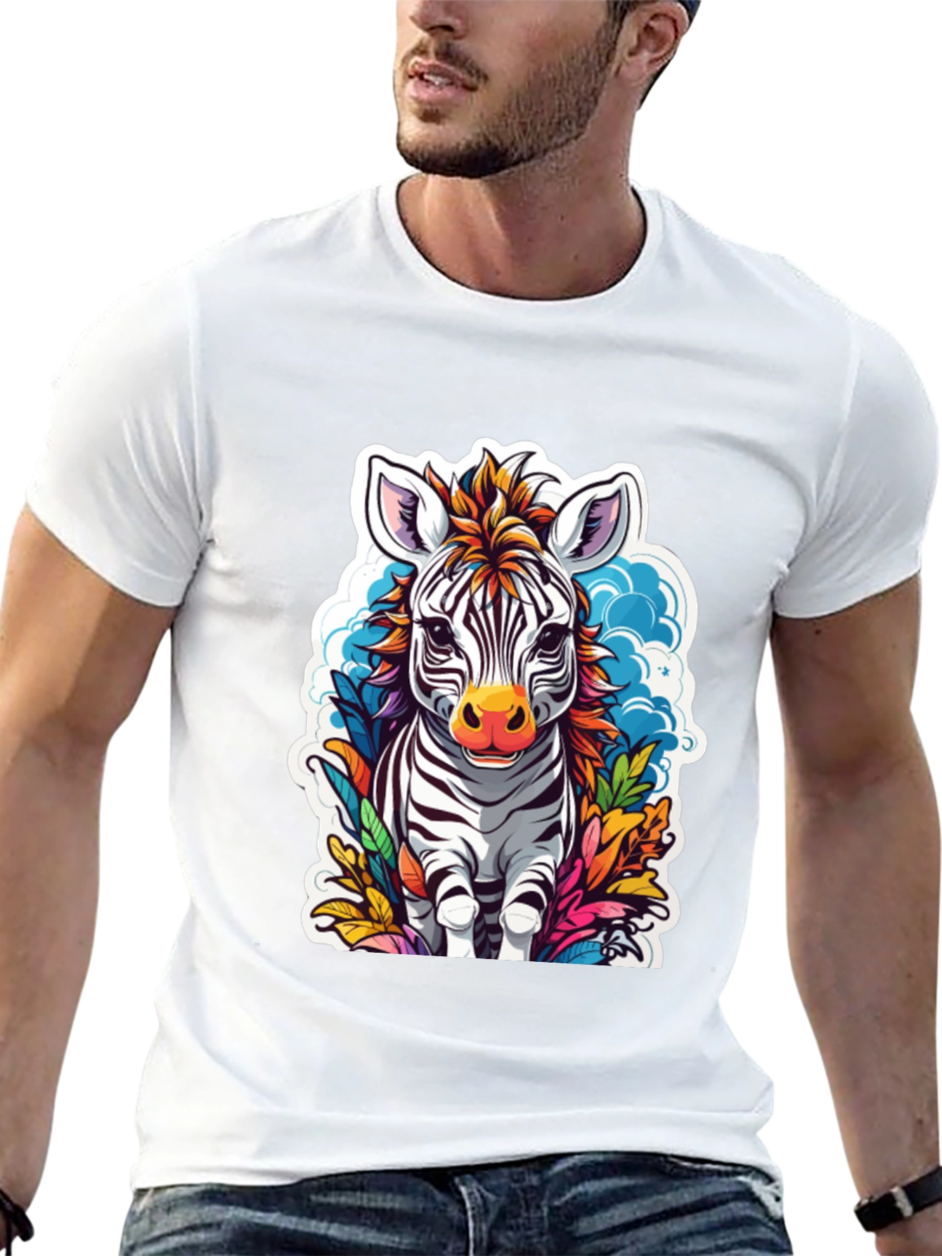 Zebra Cartoon Graphic Print Black T-Shirt