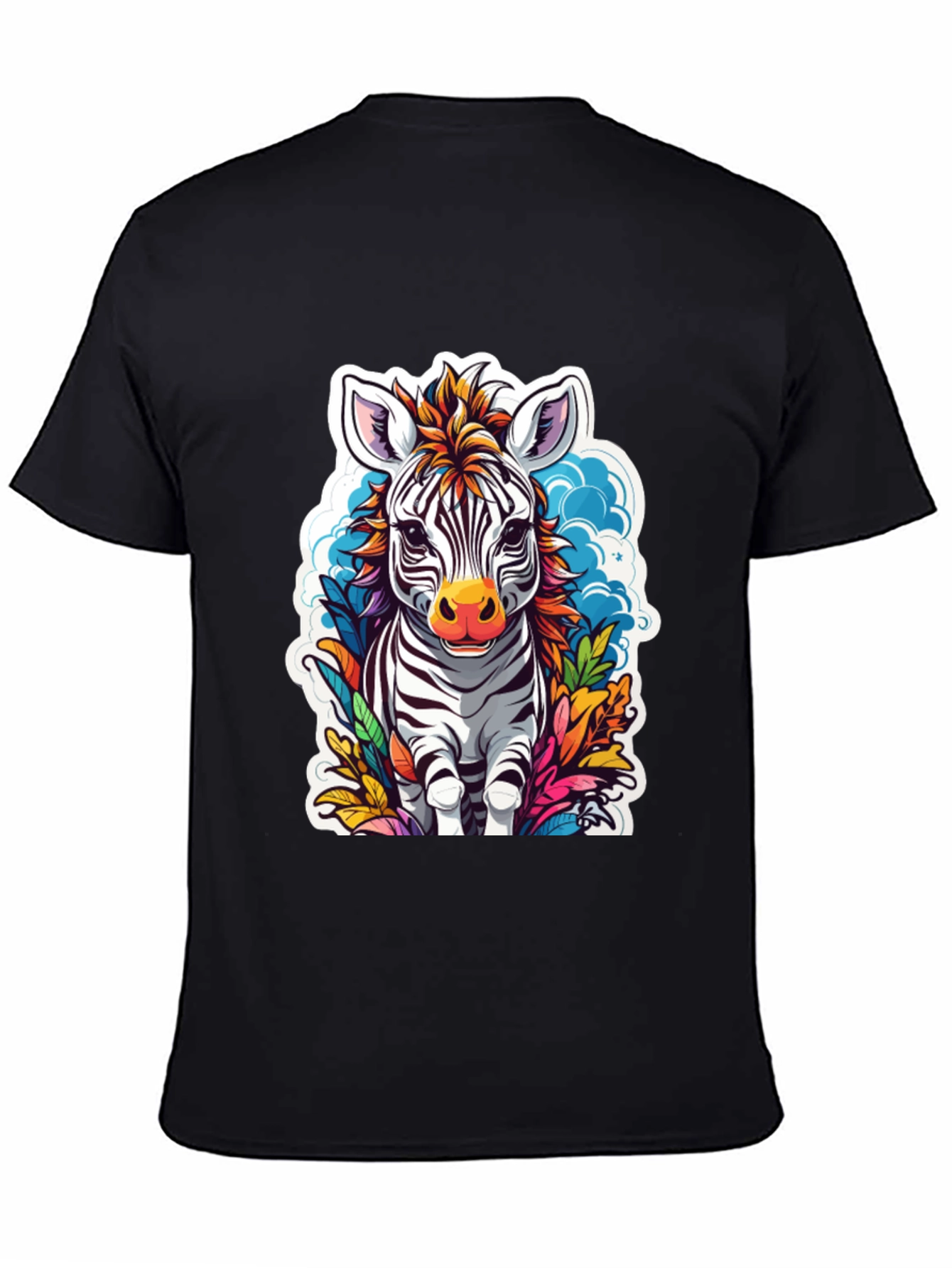 Zebra Cartoon Graphic Print Black T-Shirt