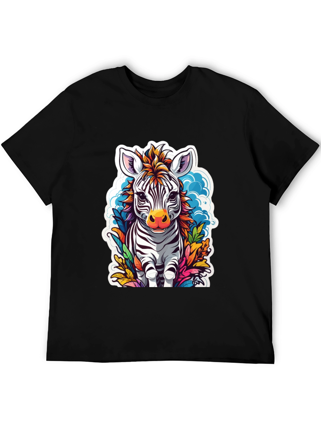 Zebra Cartoon Graphic Print Black T-Shirt