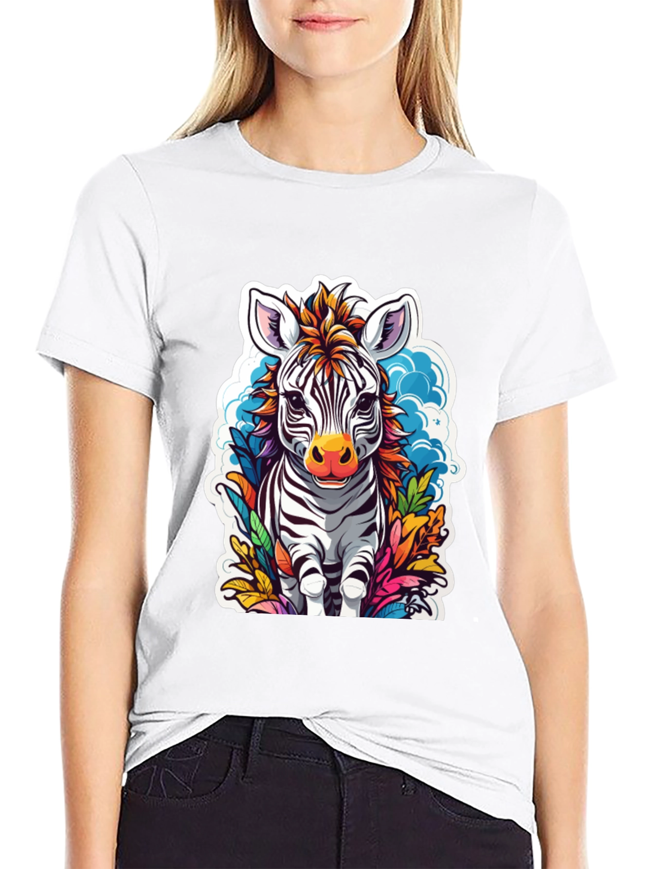 Zebra Cartoon Graphic Print Black T-Shirt