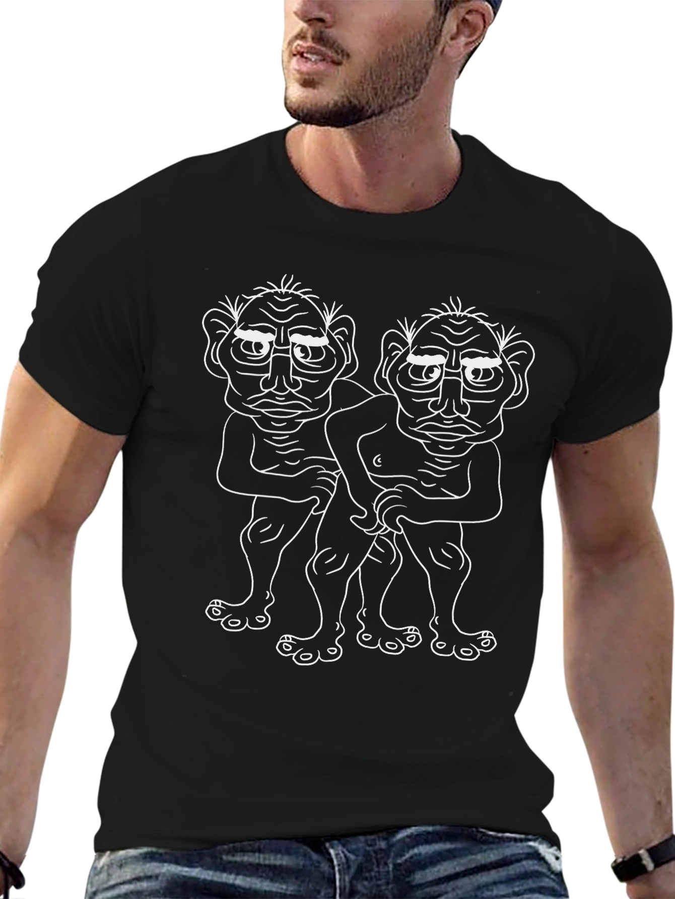 Whimsical Troll Duo Black T-Shirt