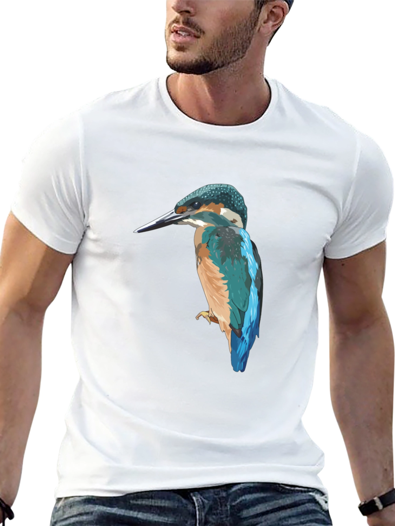 Kingfisher Bird Graphic Tee - Black Cotton T-Shirt