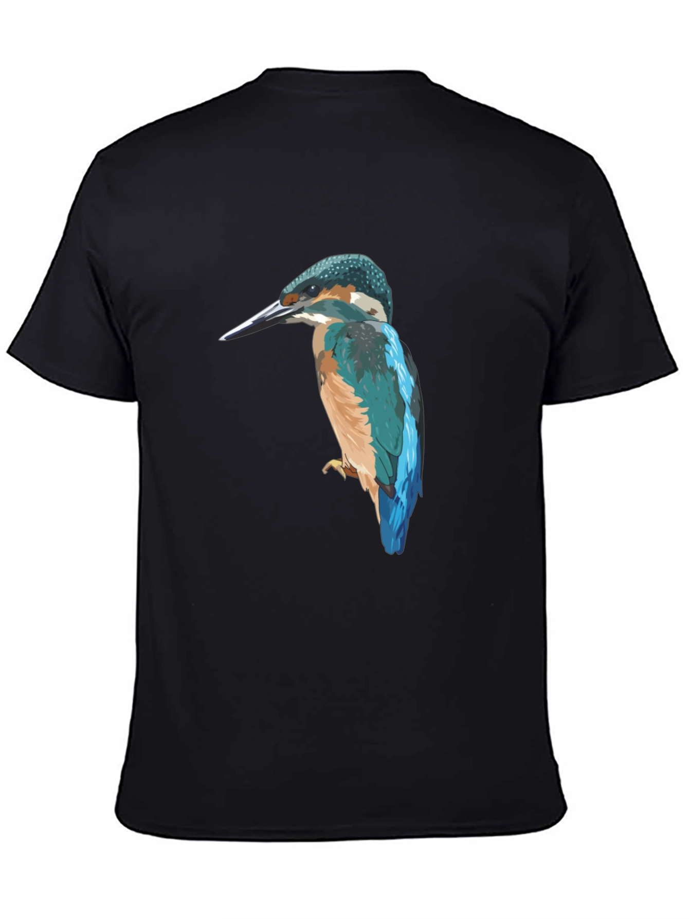 Kingfisher Bird Graphic Tee - Black Cotton T-Shirt