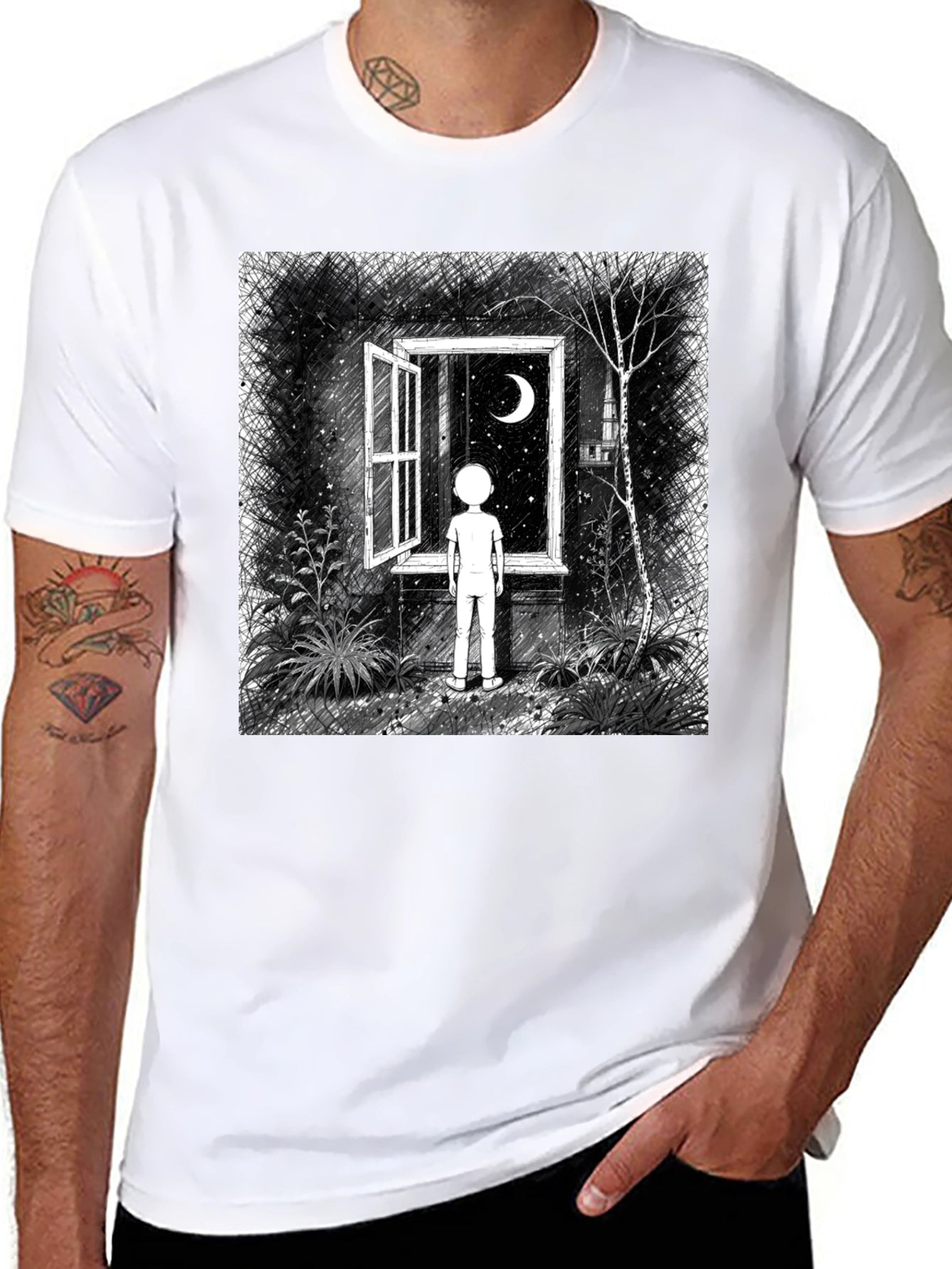 Night Window Graphic Tee - Black Unisex