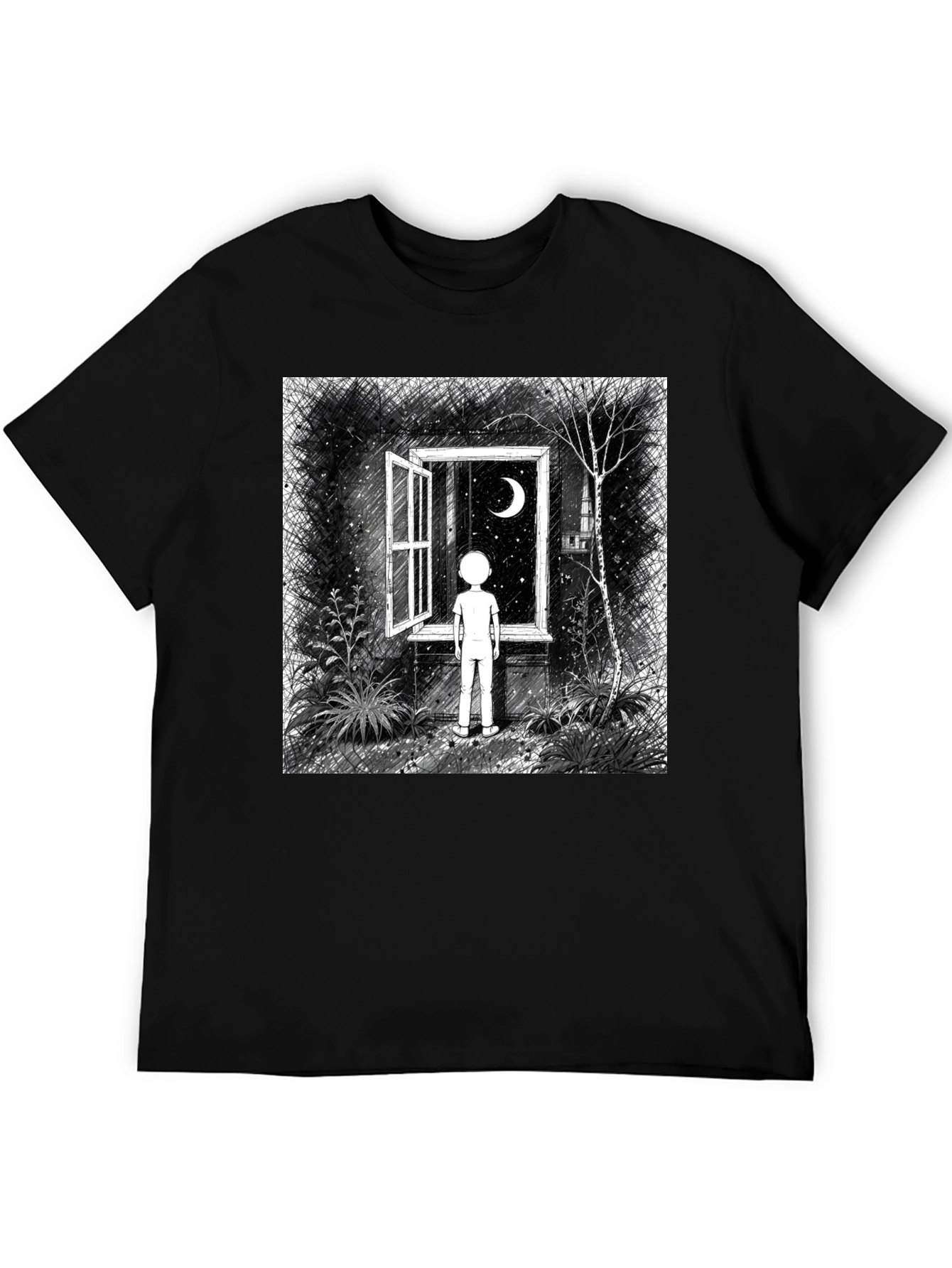 Night Window Graphic Tee - Black Unisex