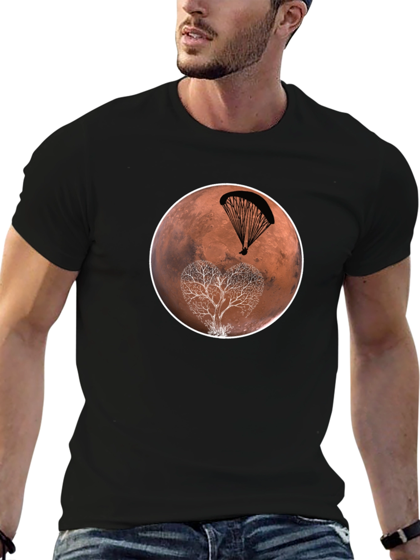 Mars Parachute Tree Black T-Shirt