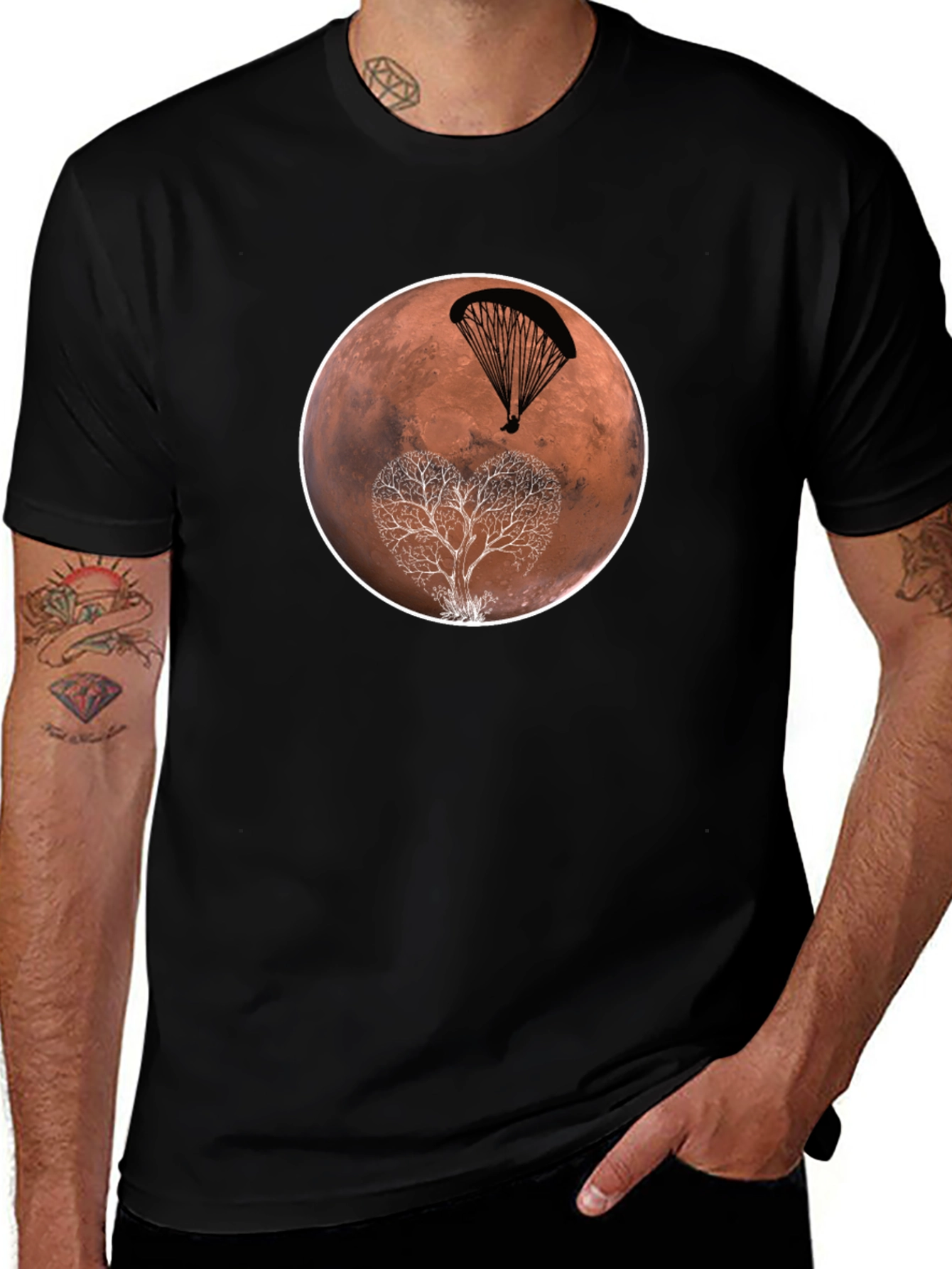 Mars Parachute Tree Black T-Shirt