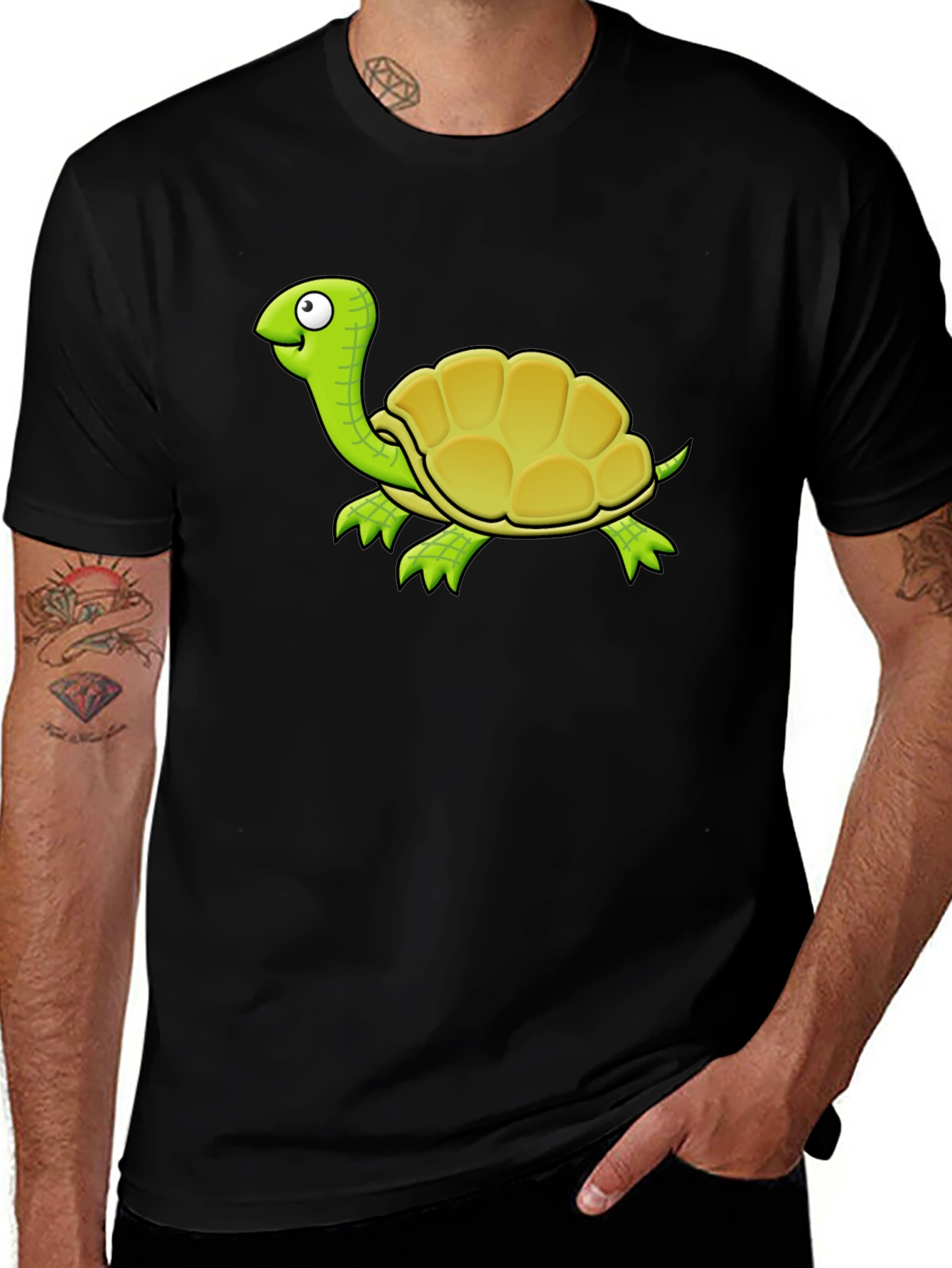 Cartoon Turtle Graphic T-Shirt - Black