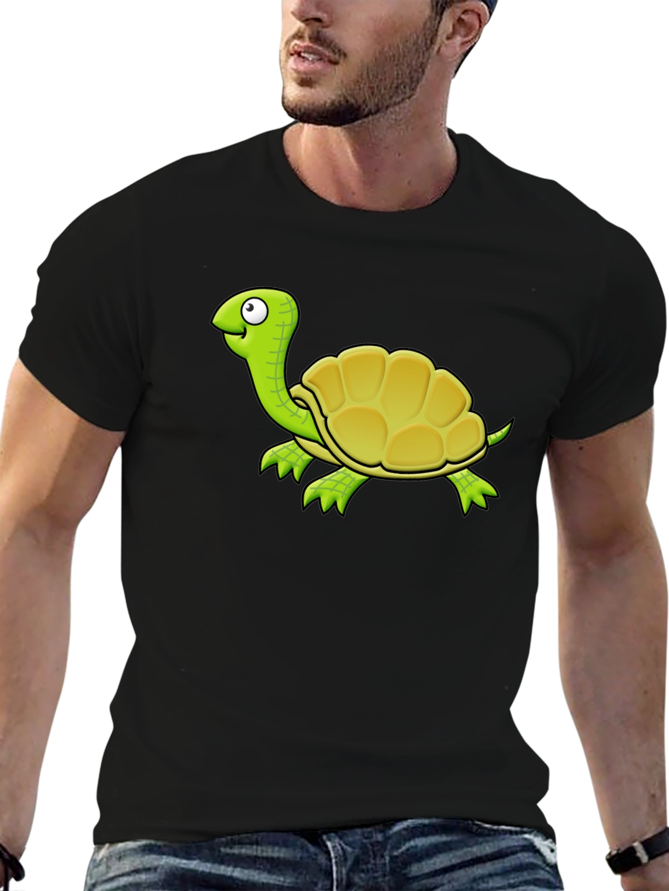 Cartoon Turtle Graphic T-Shirt - Black