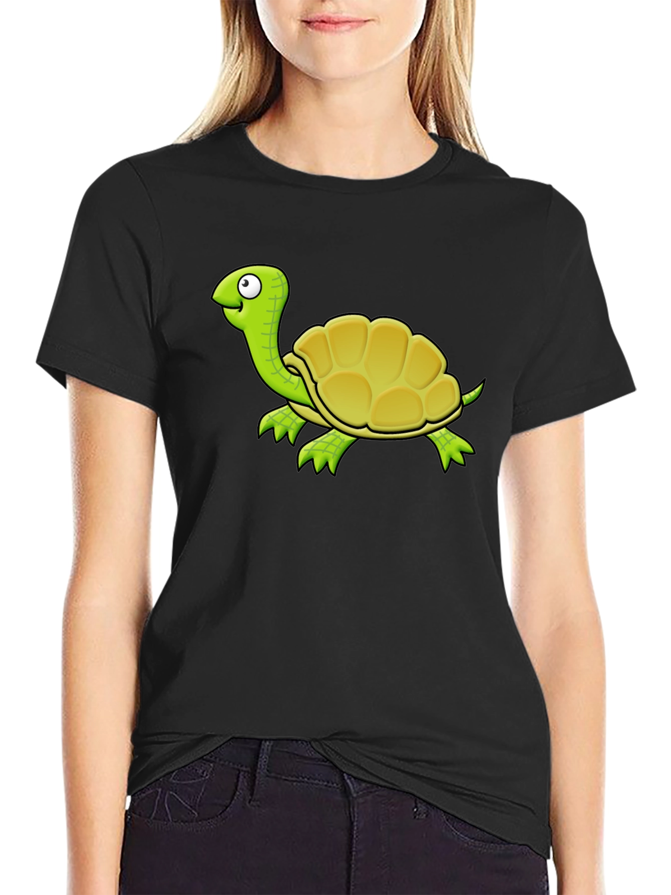 Cartoon Turtle Graphic T-Shirt - Black